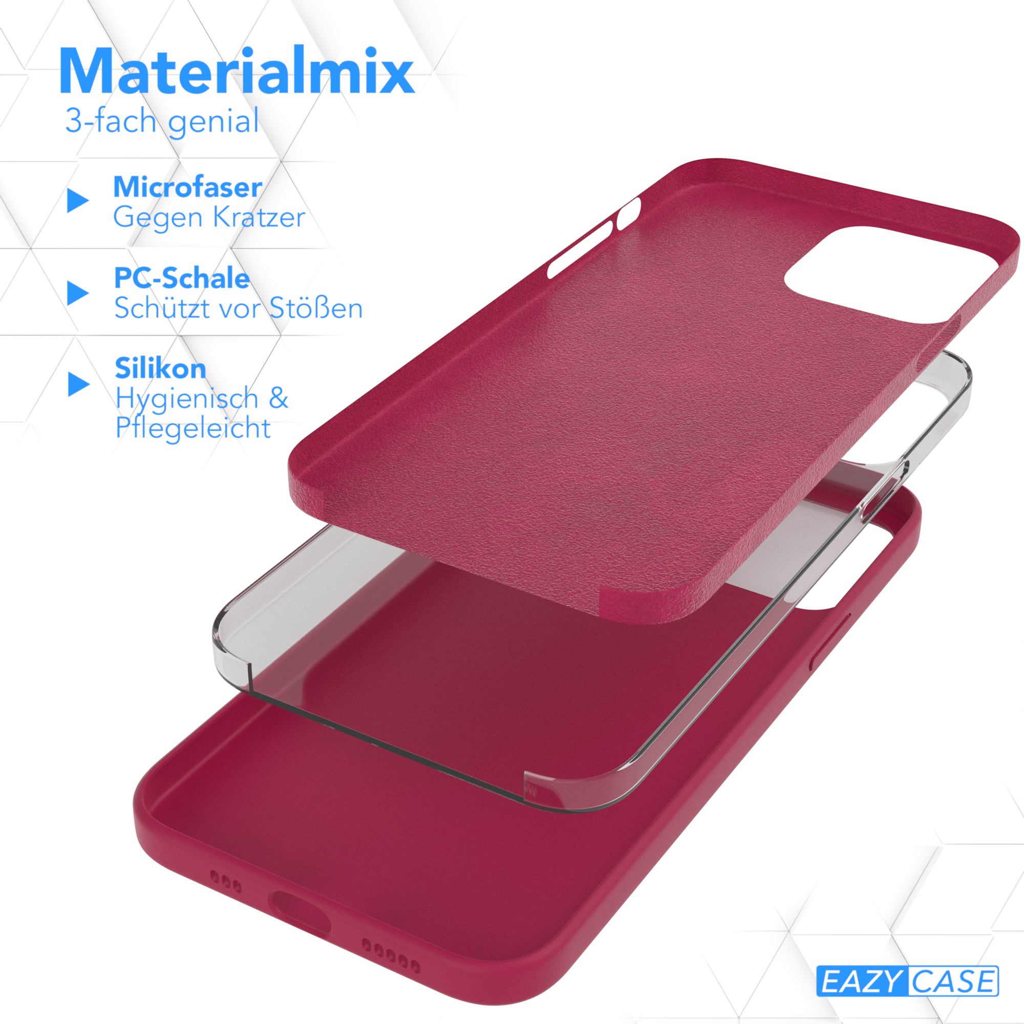 Handyhüllen-Schichten. Mikrofaser, PC-Schale und Silikon. Rote Farbe.