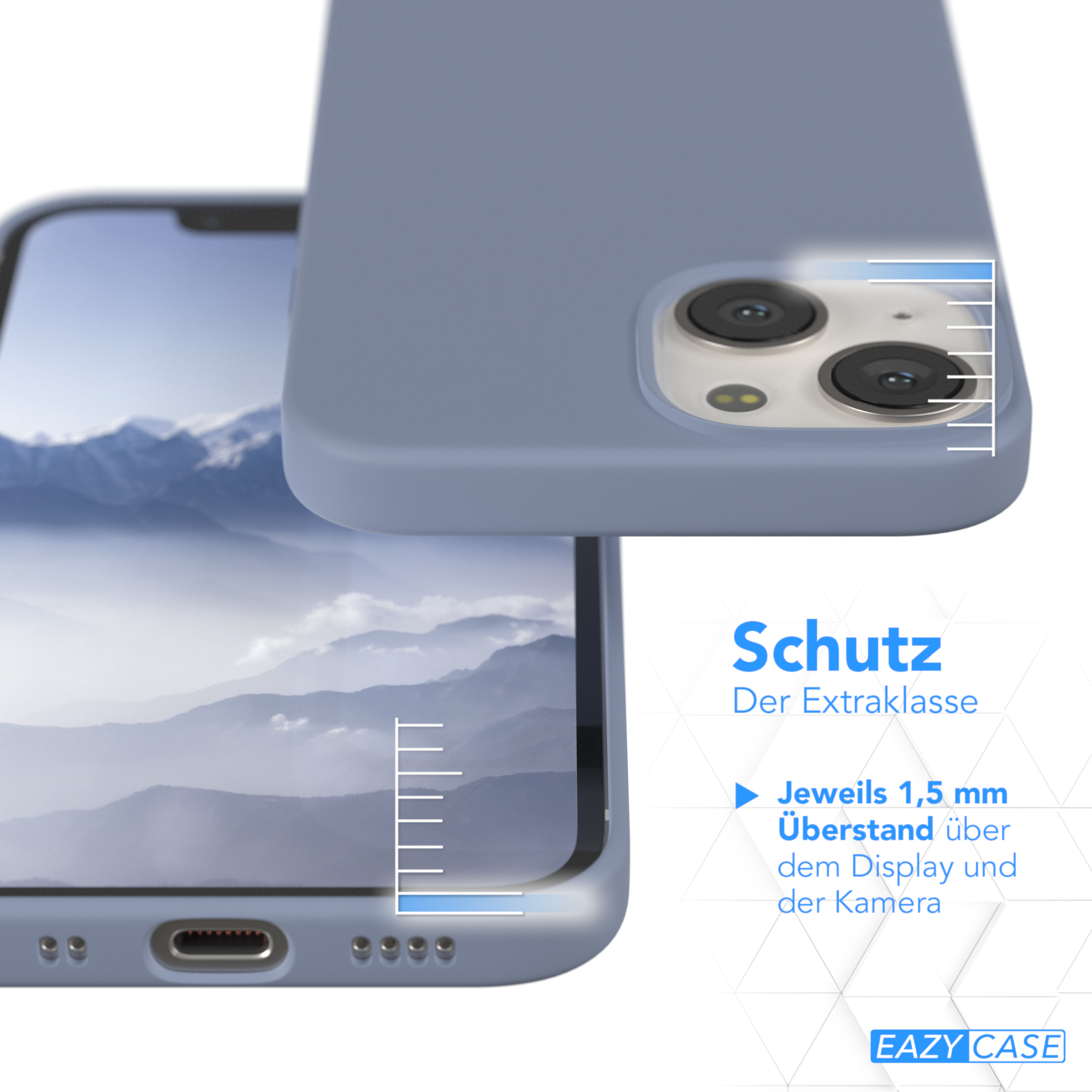 Blaue Handyhülle, Nahaufnahme, Kamera- und Displayschutz.