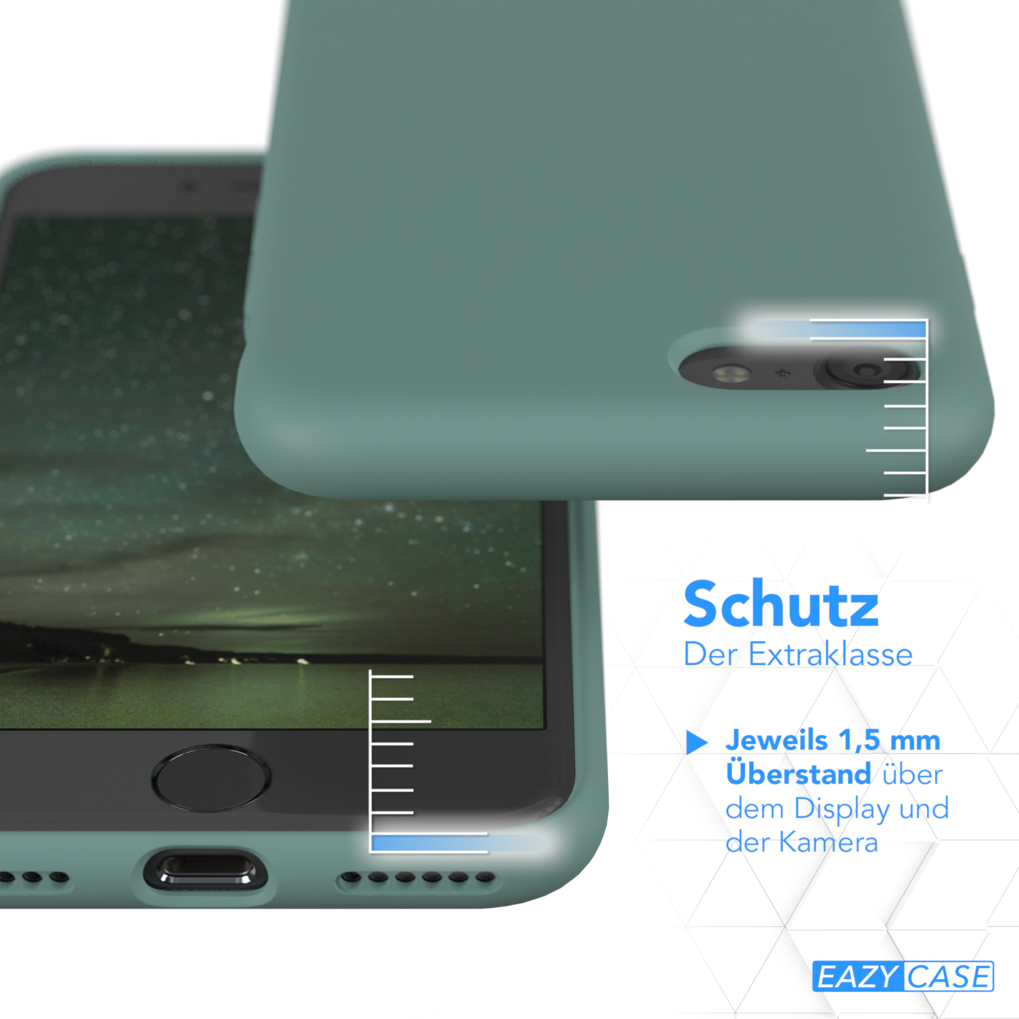 Eine Handyhülle wird gezeigt. Die Hülle bietet zusätzlichen Schutz mit 1,5 mm Abdeckung über Bildschirm und Kamera.