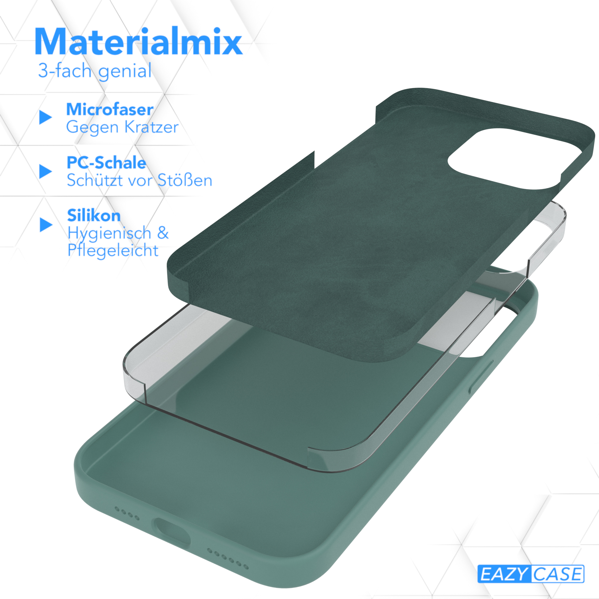iPhone Apple, Handycase, EAZY 14 Premium Max, Pro CASE Backcover, Dunkelgrün Silikon