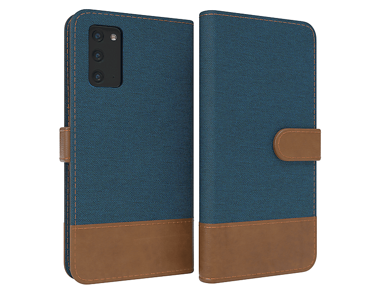 EAZY CASE Bookstyle Klapphülle Jeans mit Kartenfach, Bookcover, Samsung, Galaxy Note 20 / Note 20 5G, Blau