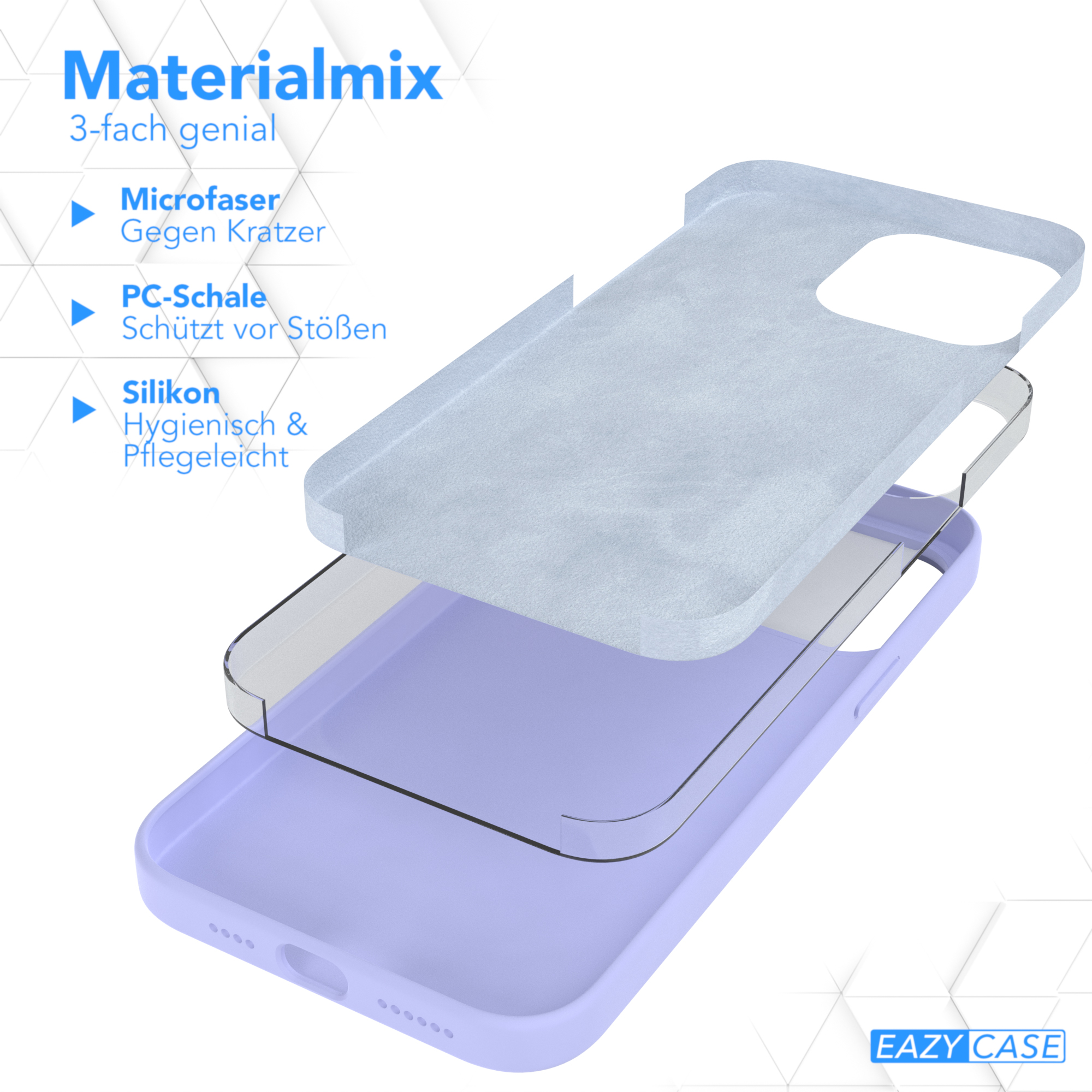 Handyhüllen-Schichten mit Mikrofaser, PC-Schale und Silikonmaterialien, verschiedene Farben.