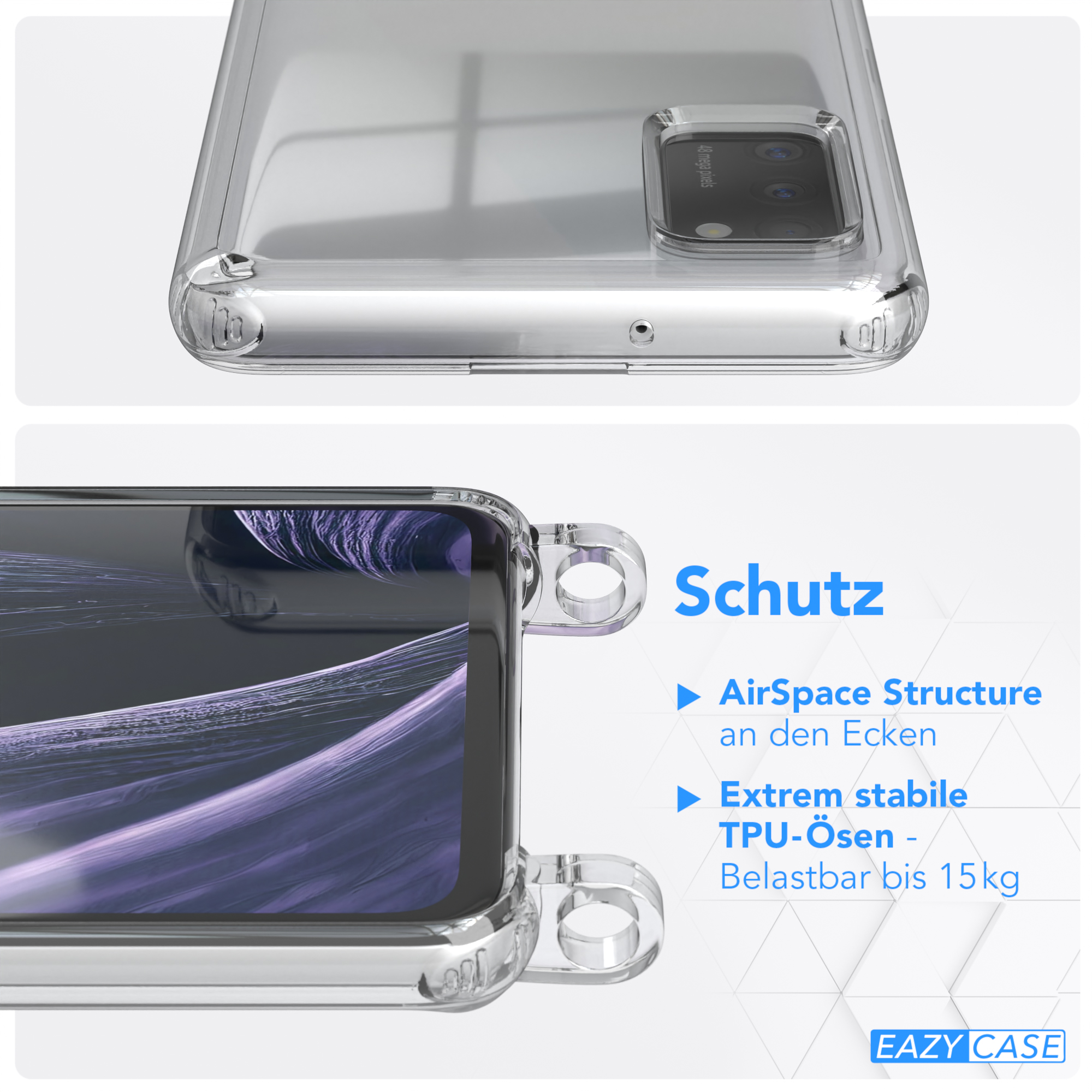 Samsung, Handyhülle Flieder unifarbend, runder EAZY A41, Kette Galaxy Umhängetasche, Transparente Lila / mit CASE
