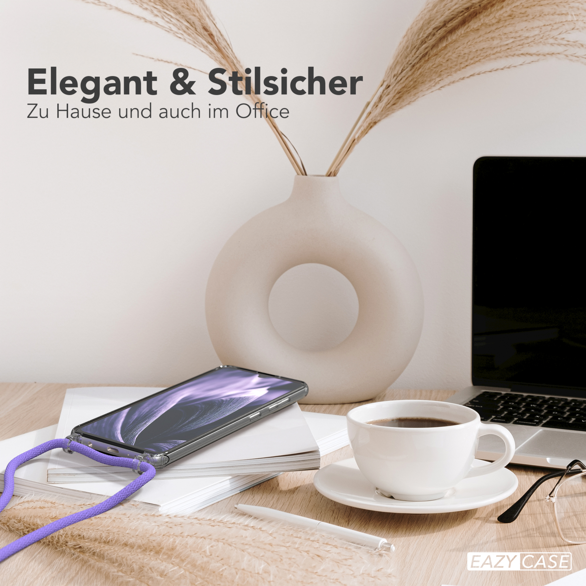 Flieder CASE Lila Kette Handyhülle Samsung, Galaxy unifarbend, A41, EAZY Transparente Umhängetasche, mit runder /