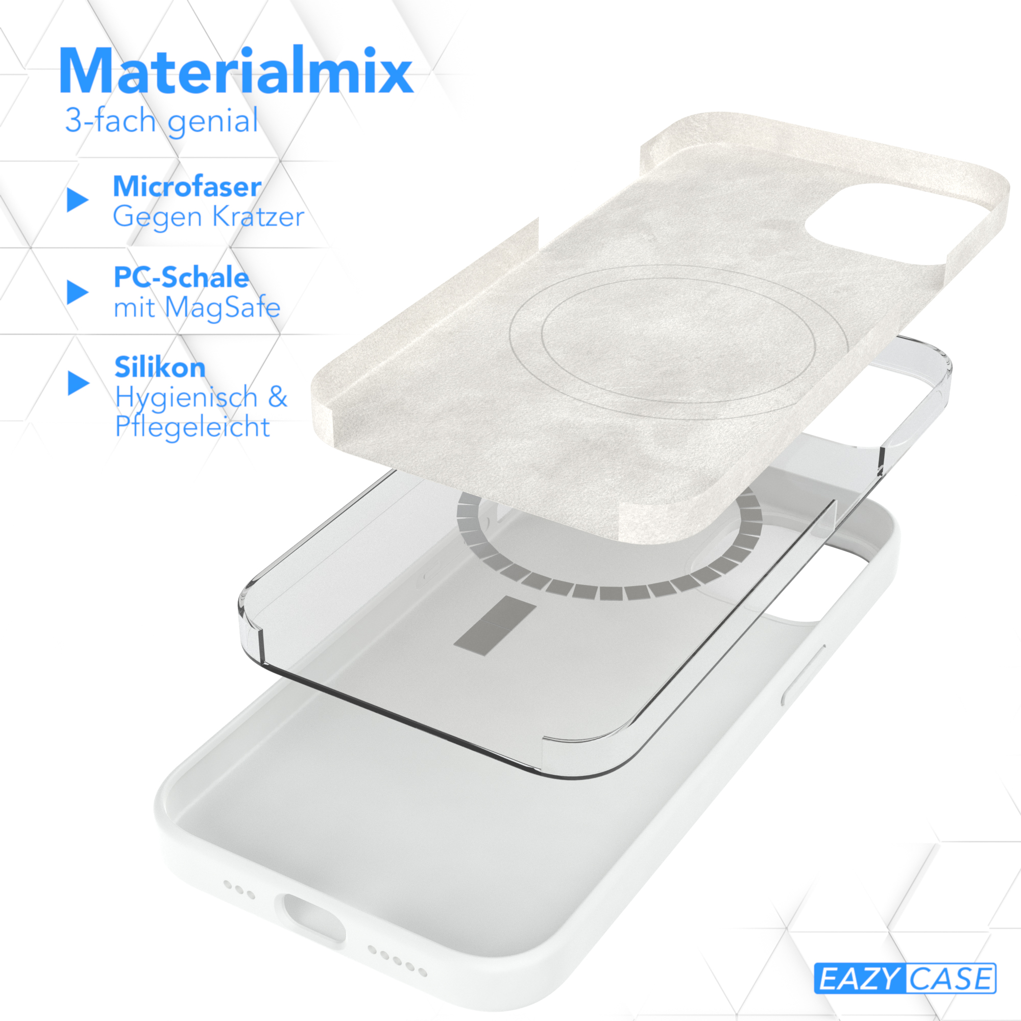 EAZY CASE Premium Silikon Handycase 14, Backcover, Weiß mit iPhone MagSafe, Apple