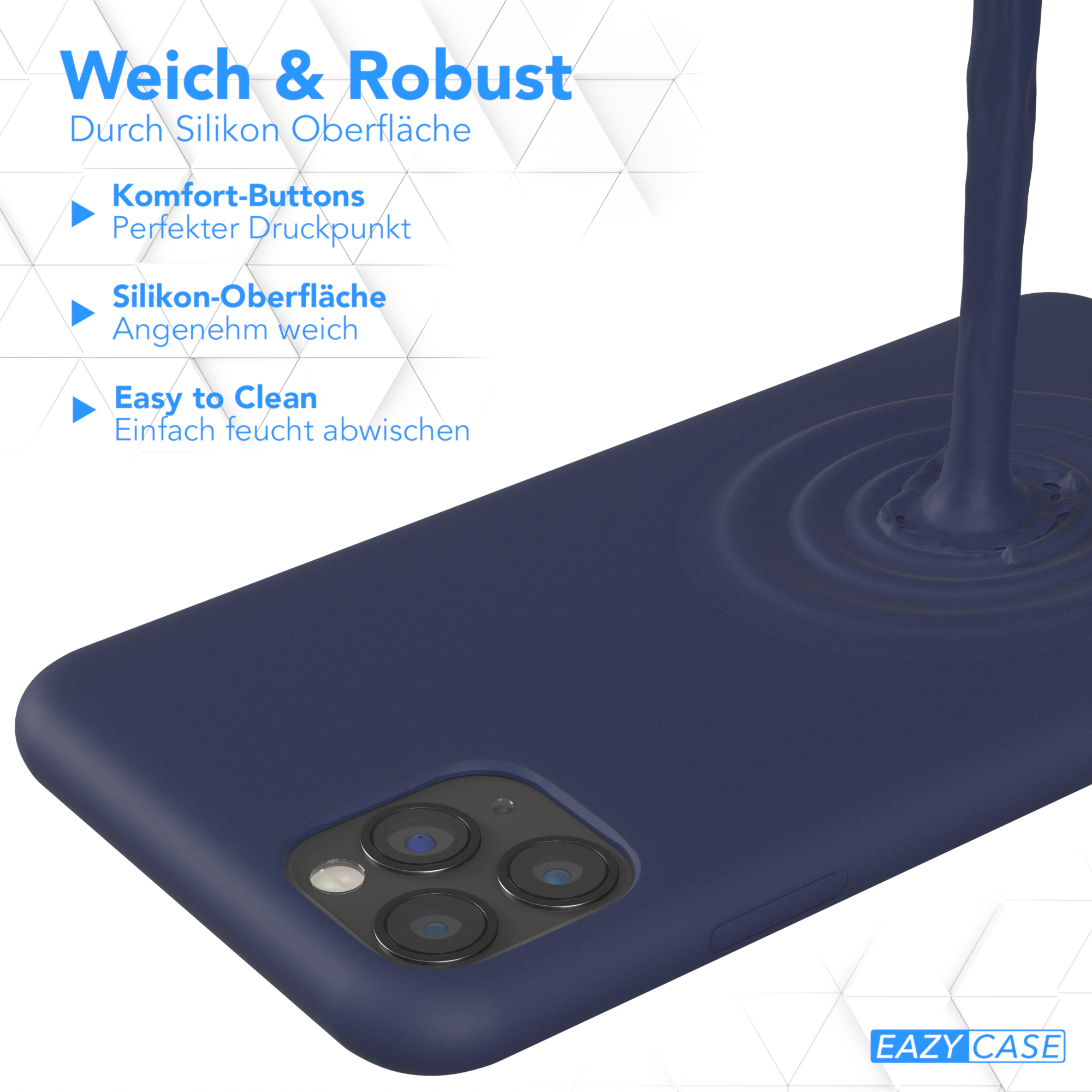 Blaue Handyhülle mit Flüssigkeitsdesign. Flüssigkeit scheint zu fließen. Der Hintergrund ist unscharf.