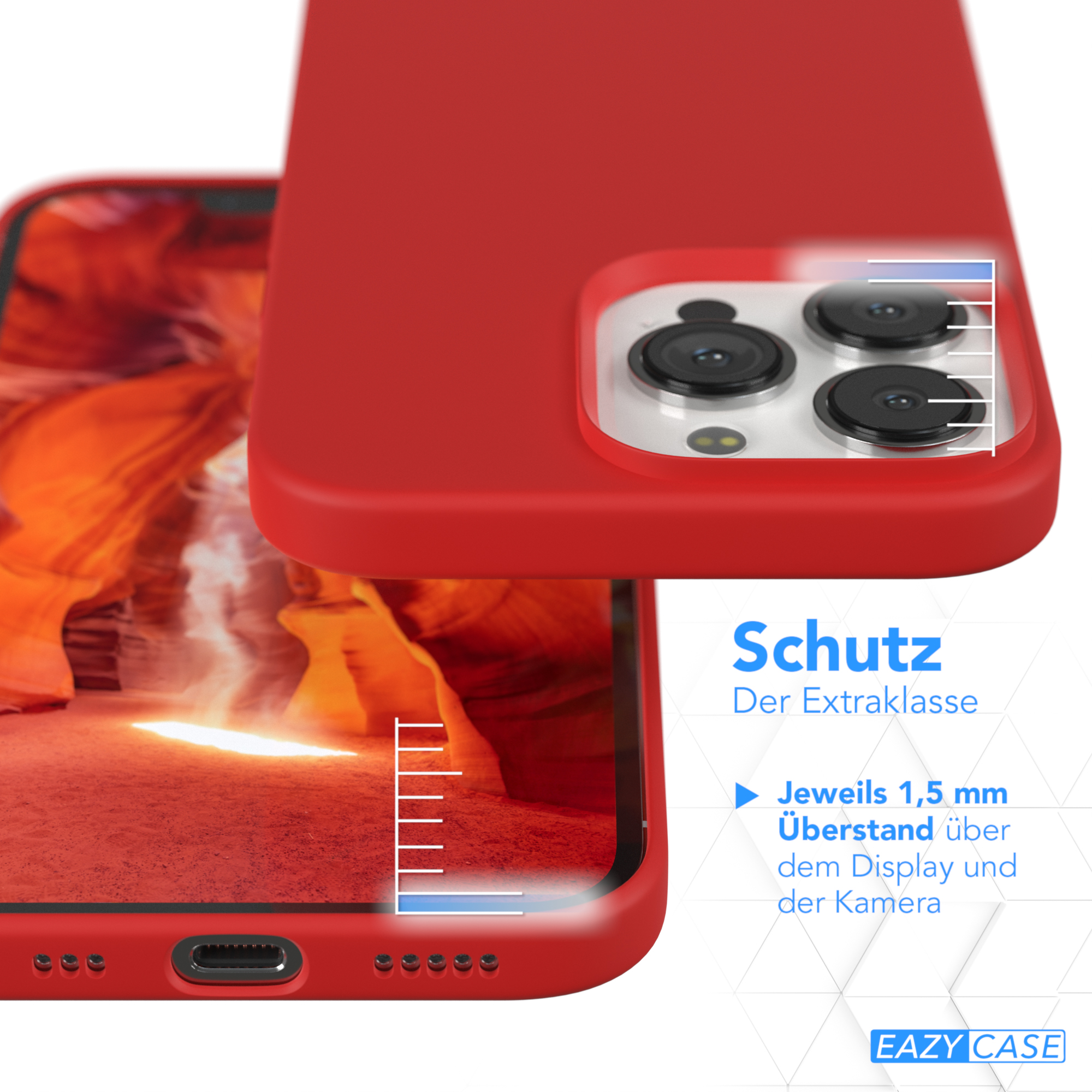 Eine Handyhülle wird gezeigt. Die Hülle bietet zusätzlichen Schutz mit 1,5 mm Abdeckung über Bildschirm und Kamera.