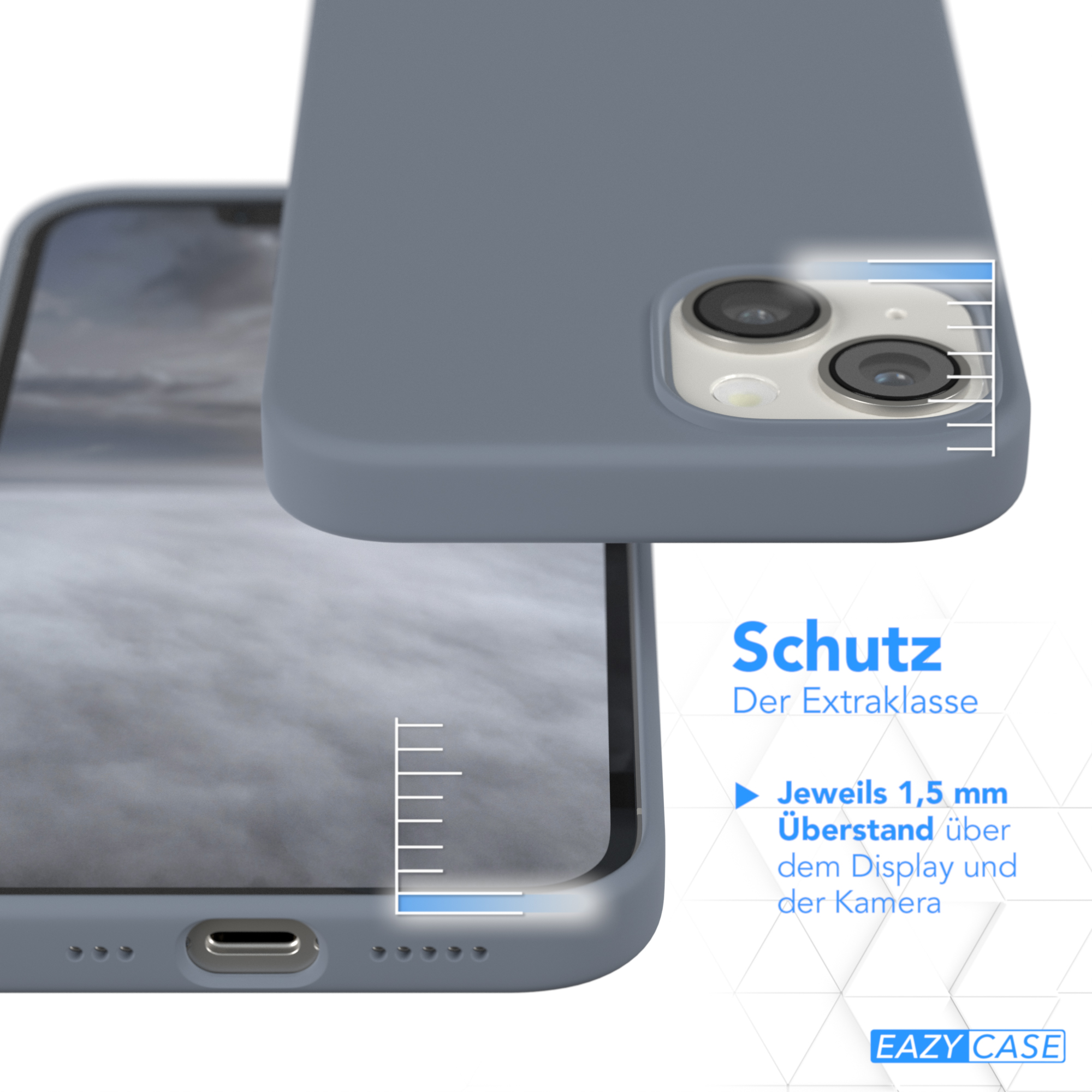 Handyhülle zeigt Schutz: 1,5 mm Überstand über Display und Kamera.
