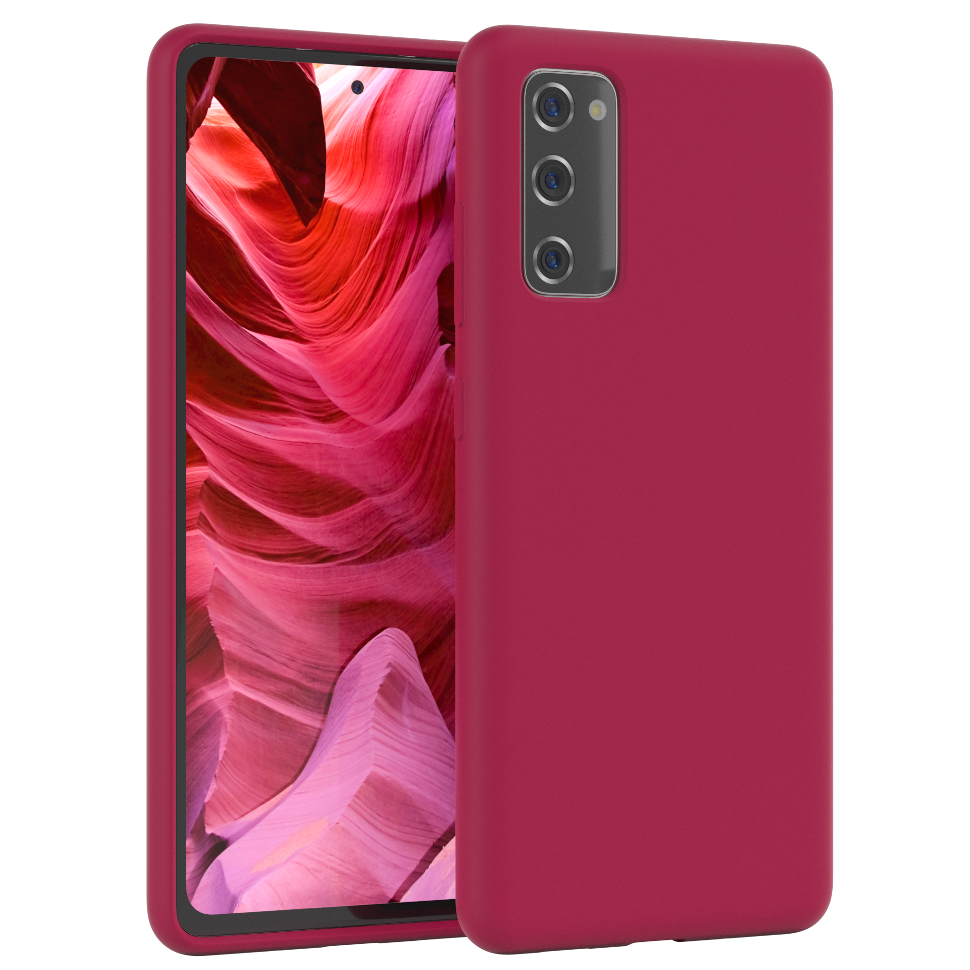 Rosa Handyhülle mit einem Telefon, das einen orangefarbenen Canyon zeigt.