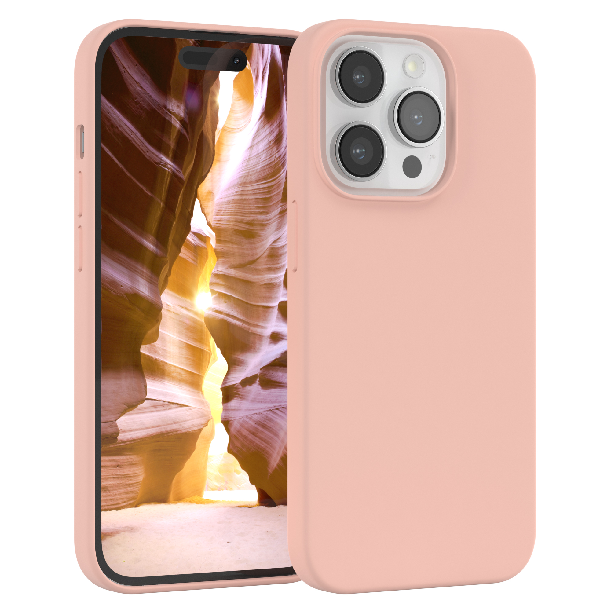 Rosa Handyhülle mit einem Telefon, das einen Canyon zeigt.
