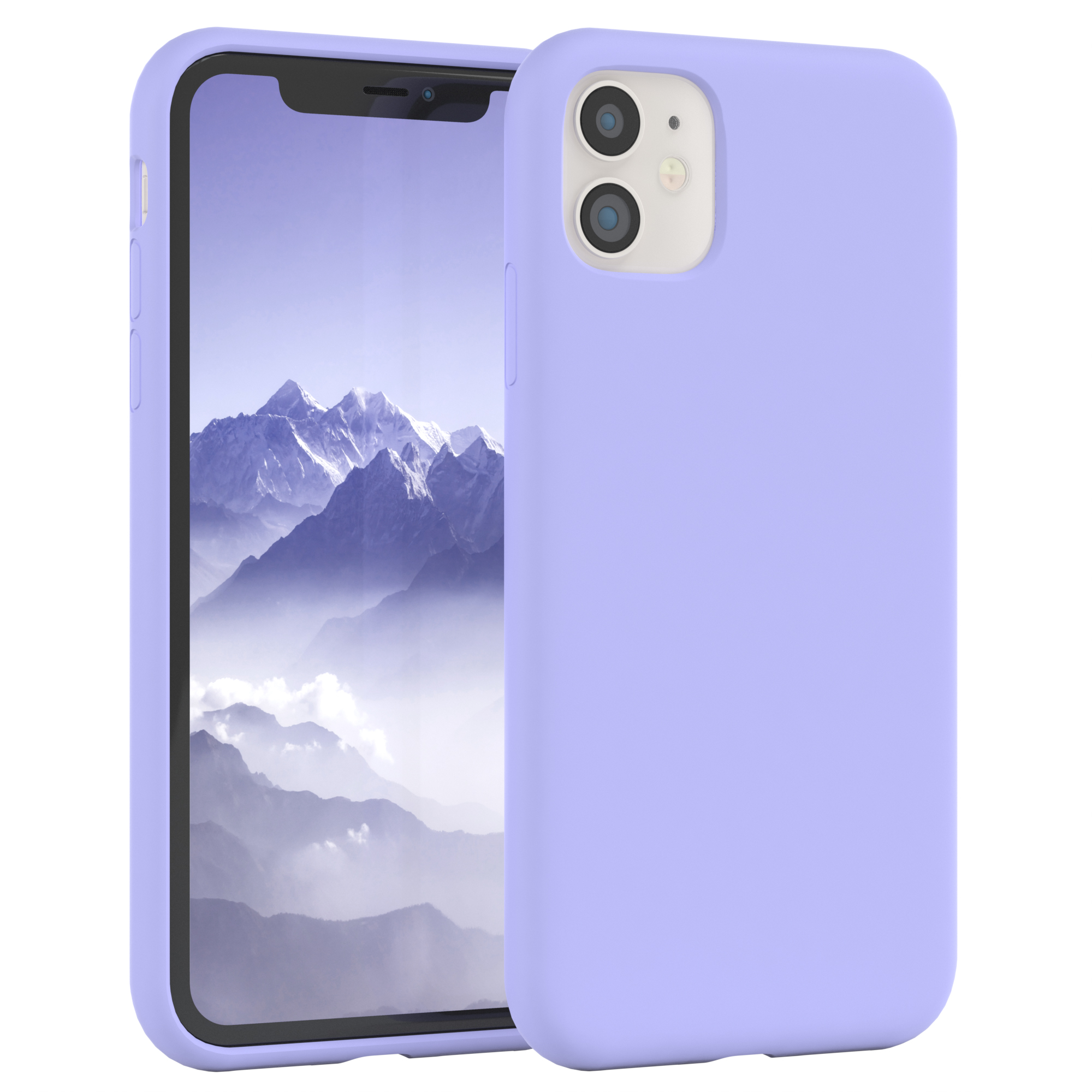 Lila Handyhülle mit Handy, das einen lila Hintergrund zeigt.
