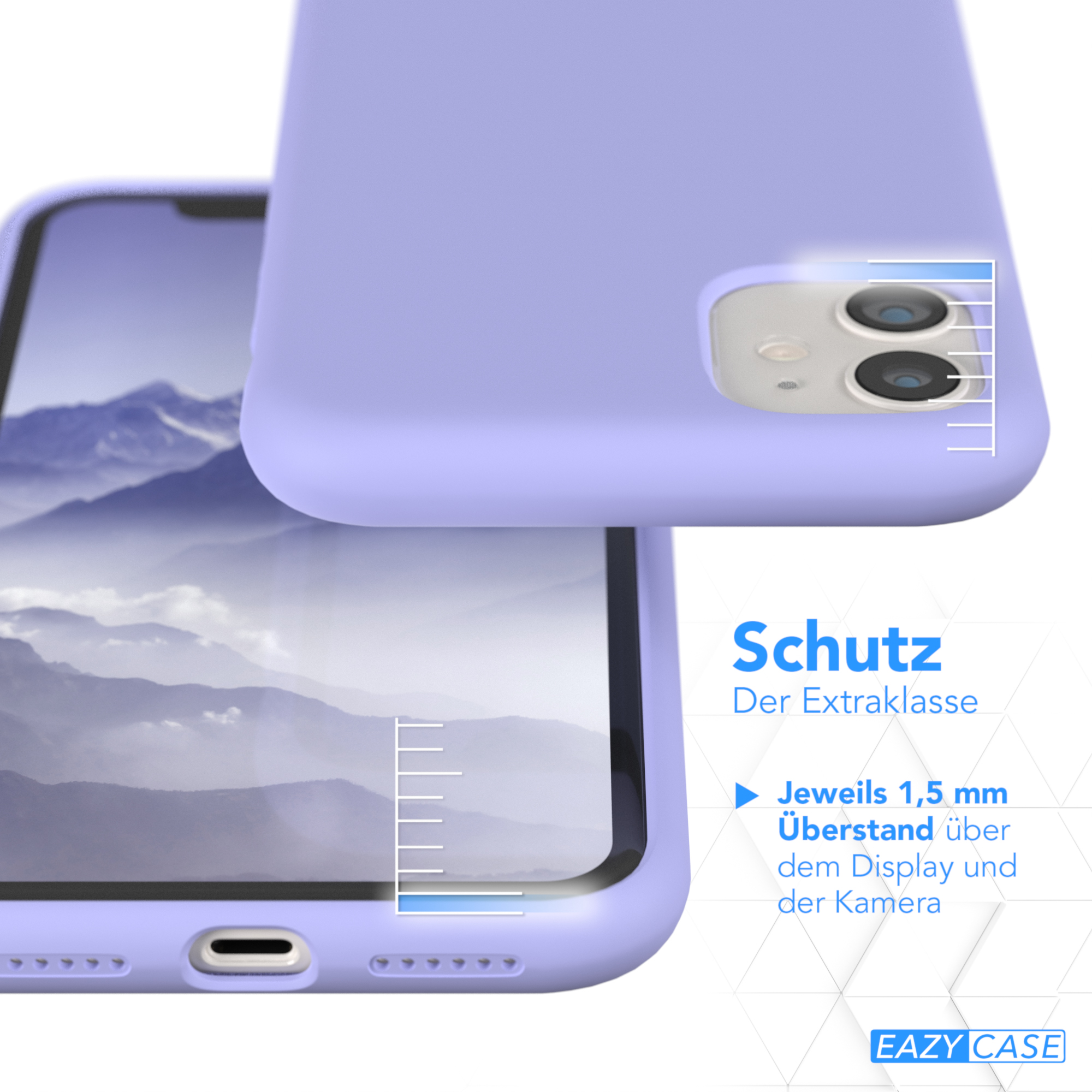 Telefon mit Hülle, zeigt die Hülle, die den Bildschirm und den Kamerabereich des Telefons bedeckt.