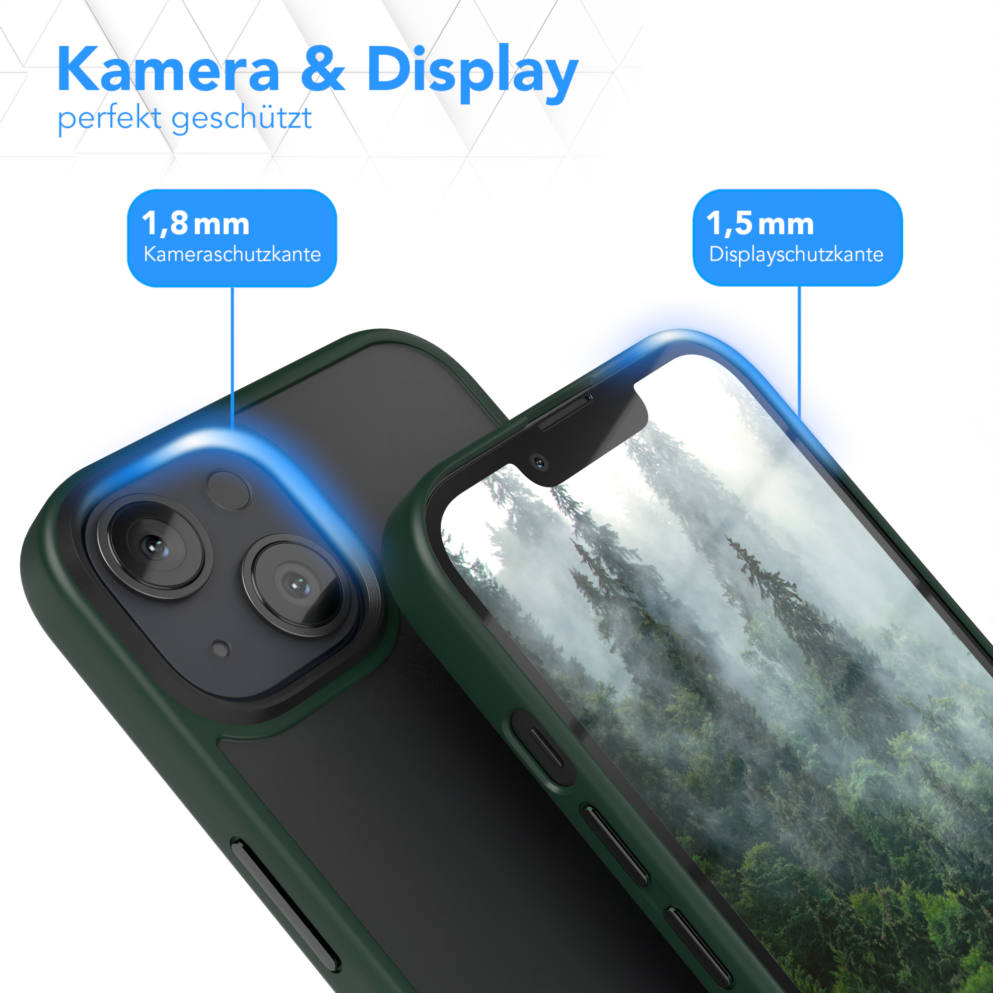 Nahaufnahme einer Handyhülle mit Kamera- und Displayschutzfunktionen.