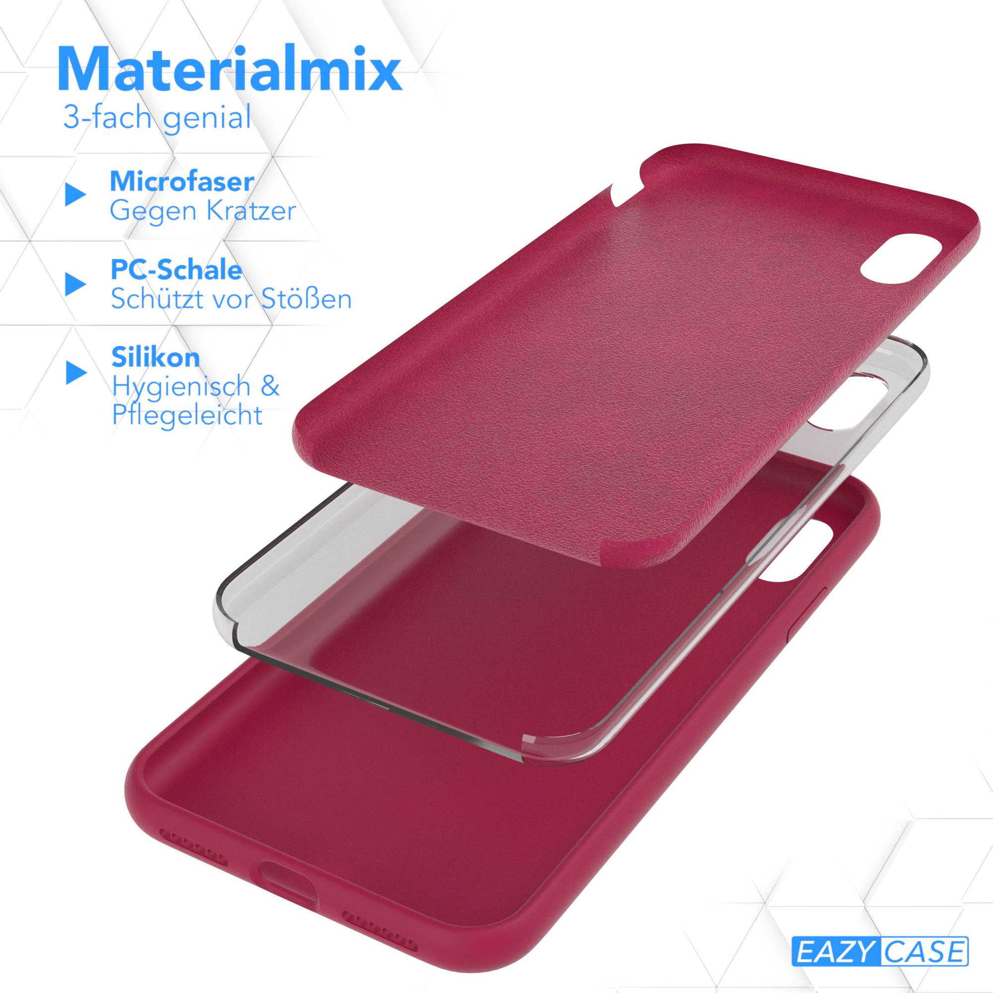 Dreischichtige Handyhülle, mit Mikrofaser, PC-Schale und Silikon.