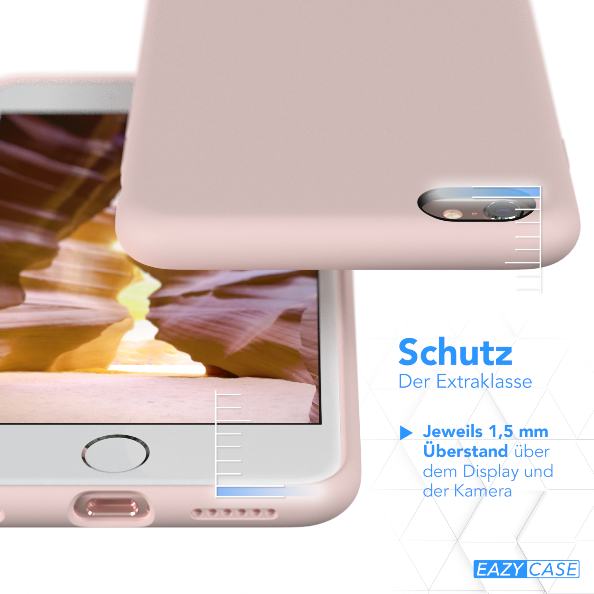 Rosa Handyhülle, die den Schutzrand der Hülle und ein Telefon zeigt.