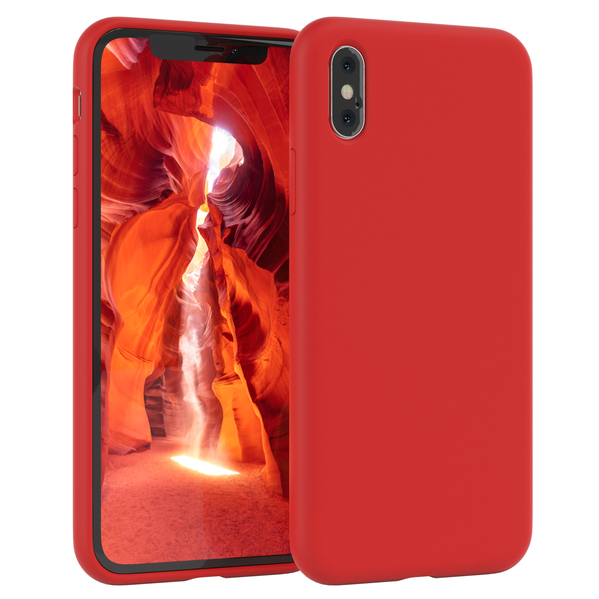 Rote Handyhülle mit einem Telefon darin.
