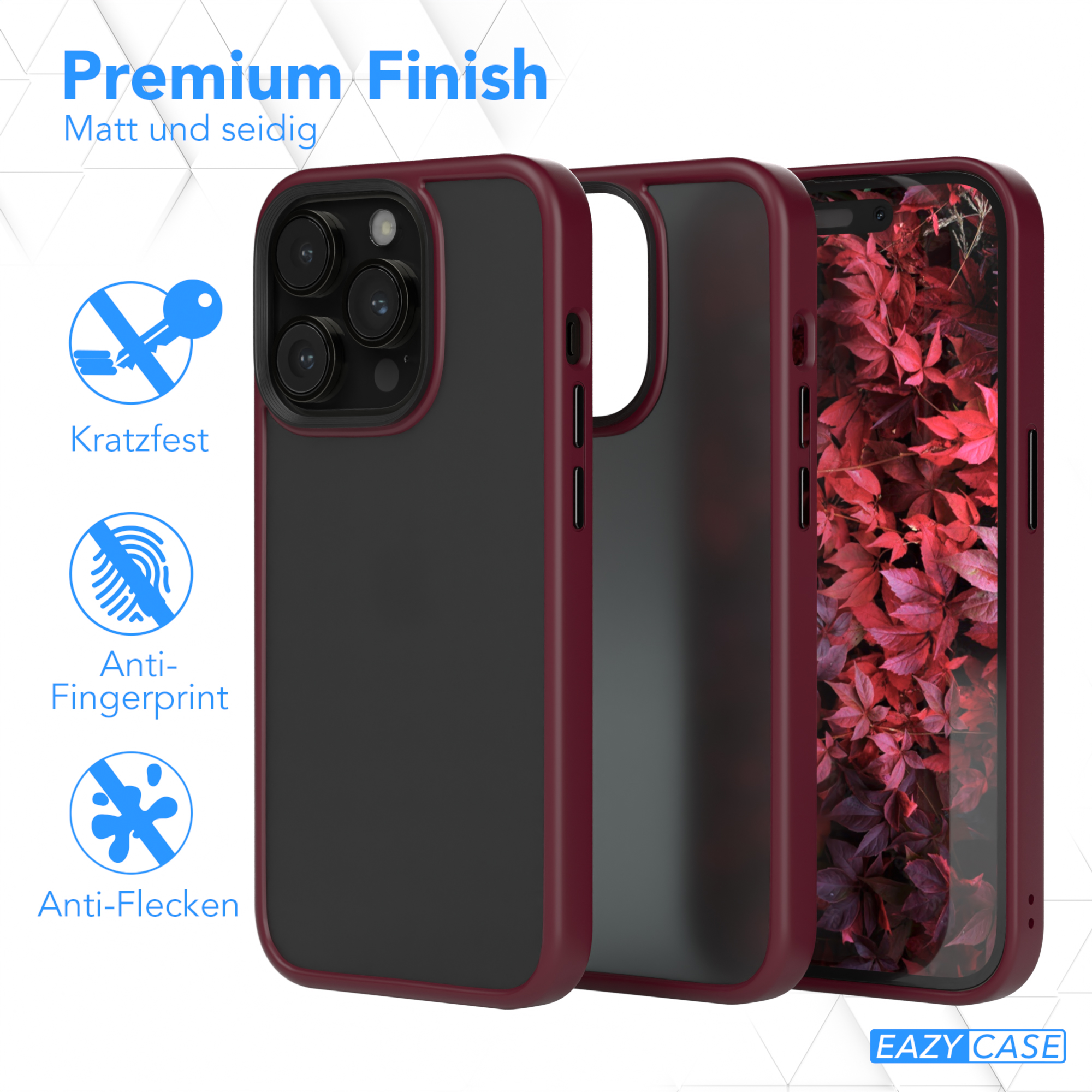 EAZY CASE Outdoor Case Matt, Rot Apple, iPhone Backcover, 14 Pro, Dunkel