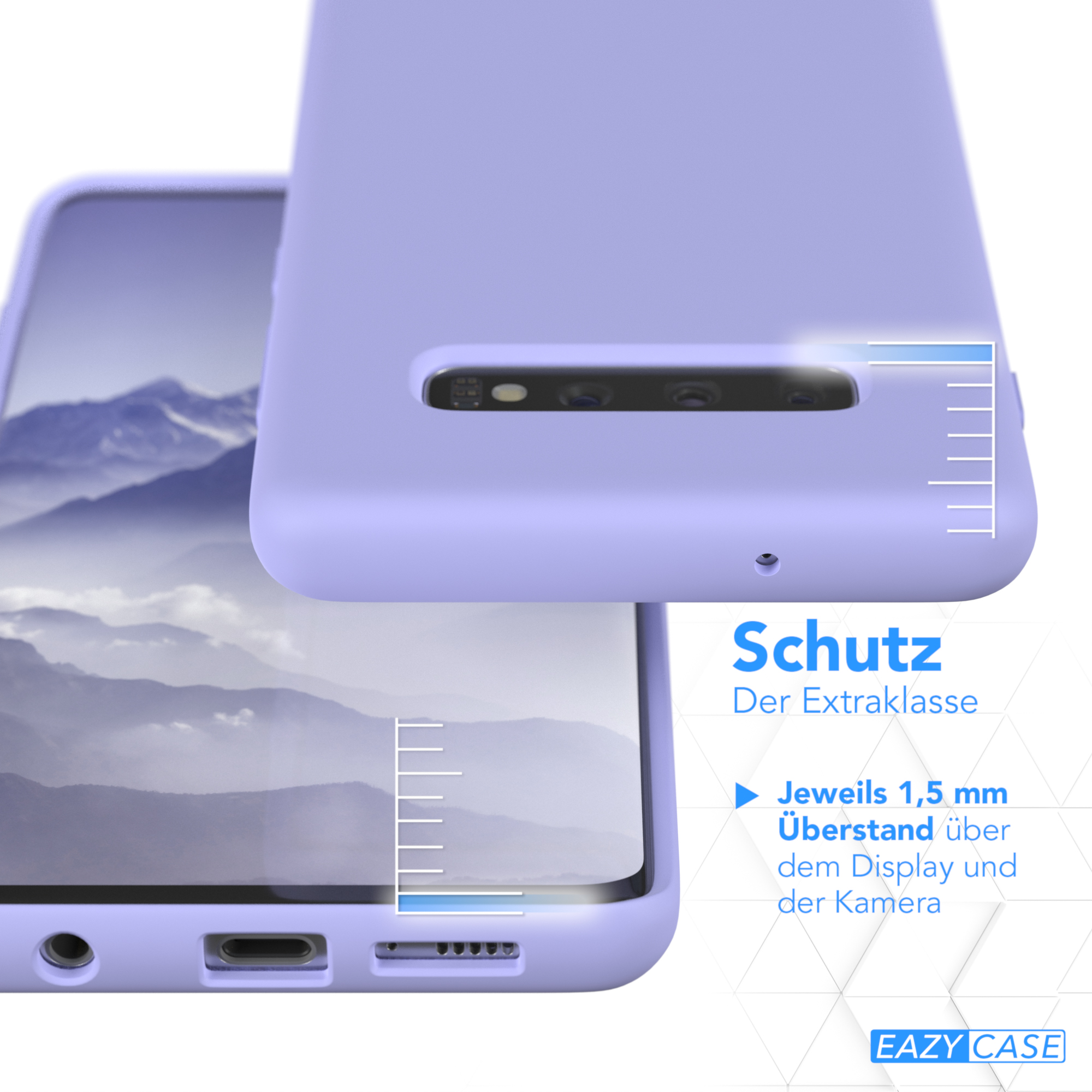 Lila Handyhülle auf einem Telefon.