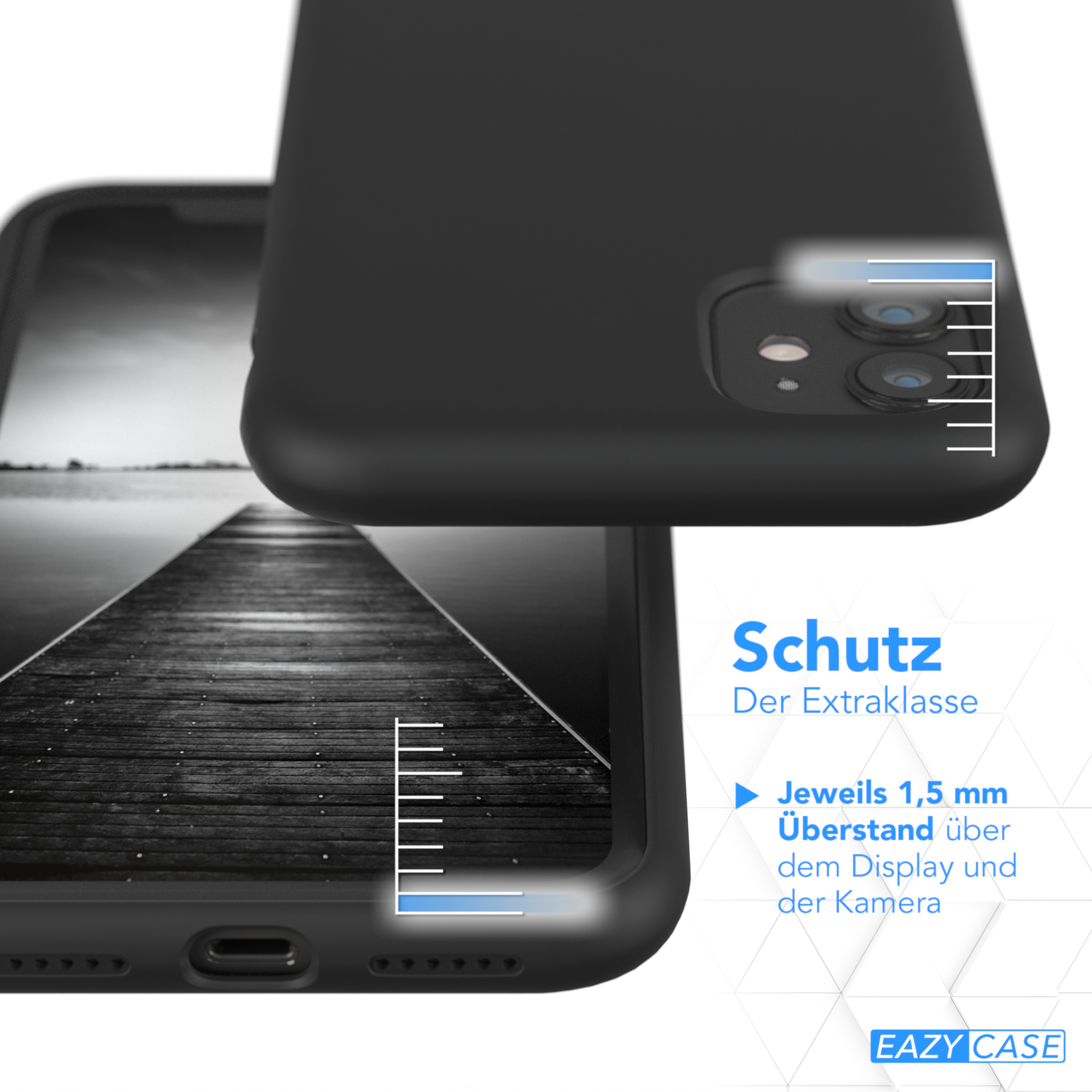 Handyhülle Nahaufnahme, Text: extra Schutz, 1,5 mm Display- und Kameraschutz.
