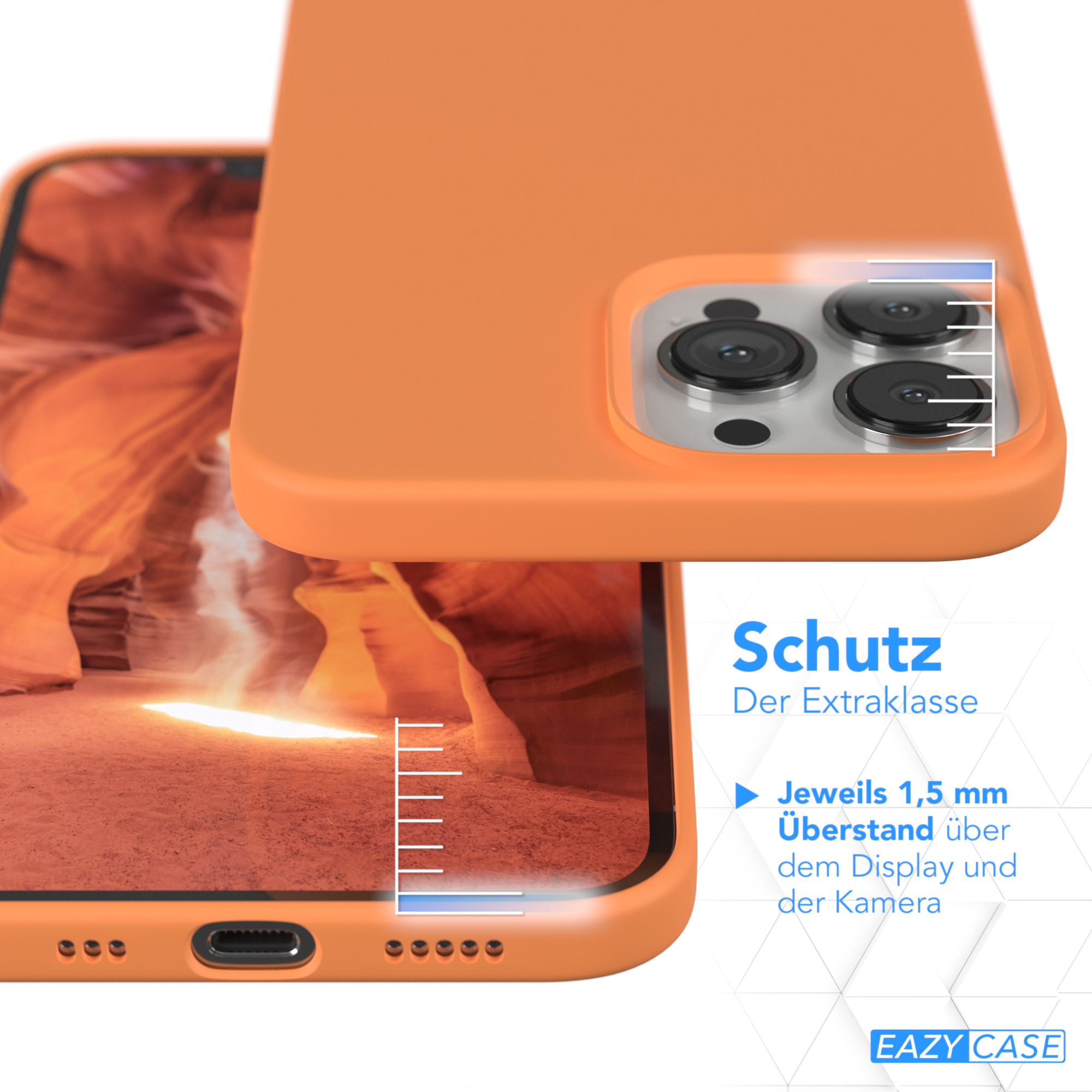 Orange Handyhülle auf einem Telefon.