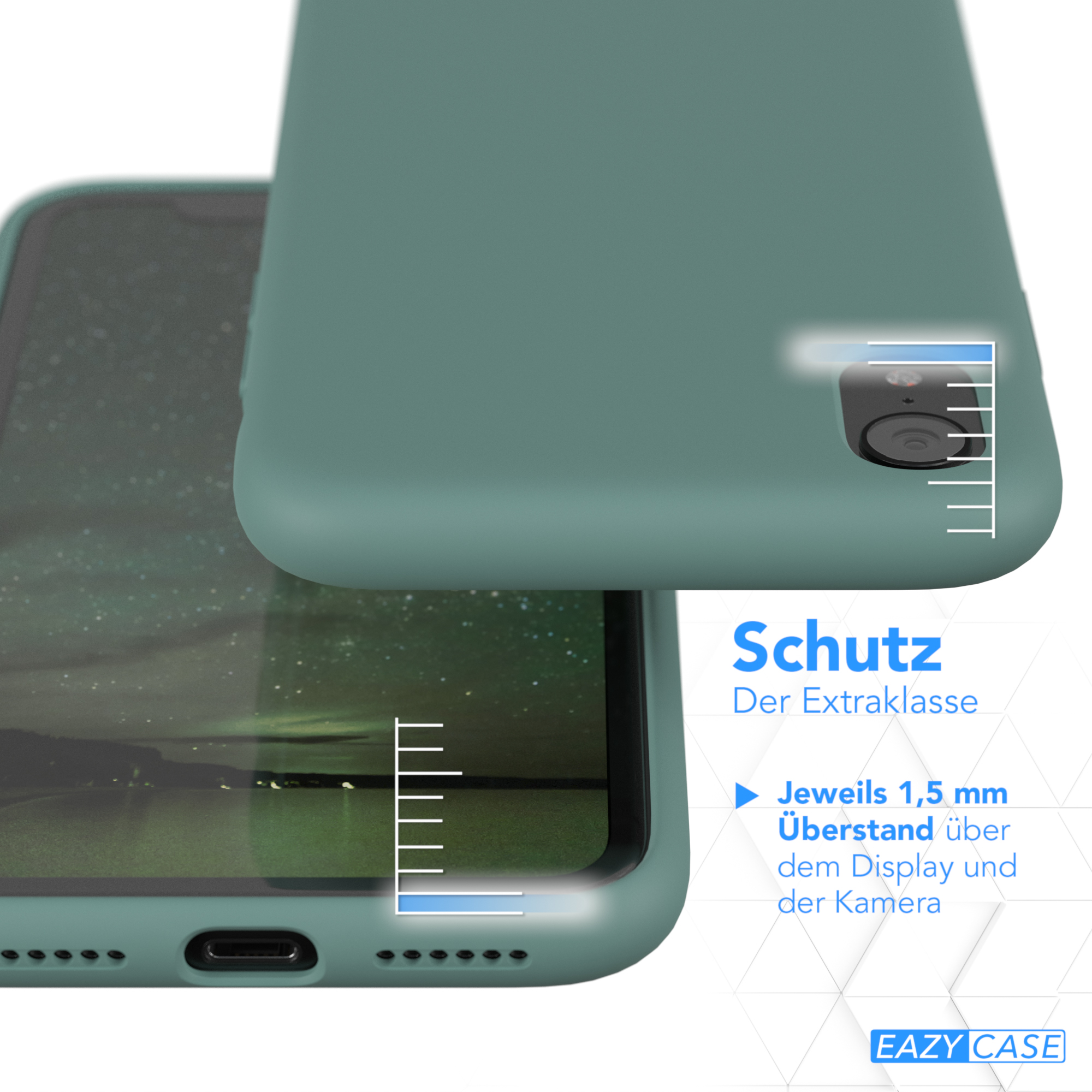 Nahaufnahme einer Handyhülle mit Telefon, die den Schutz um das Display zeigt.