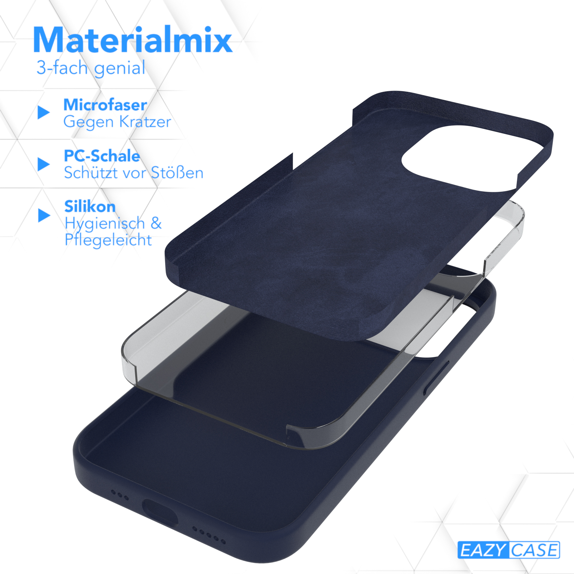 EAZY CASE Premium Silikon Handycase, iPhone Nachtblau Pro, Backcover, Blau / 14 Apple