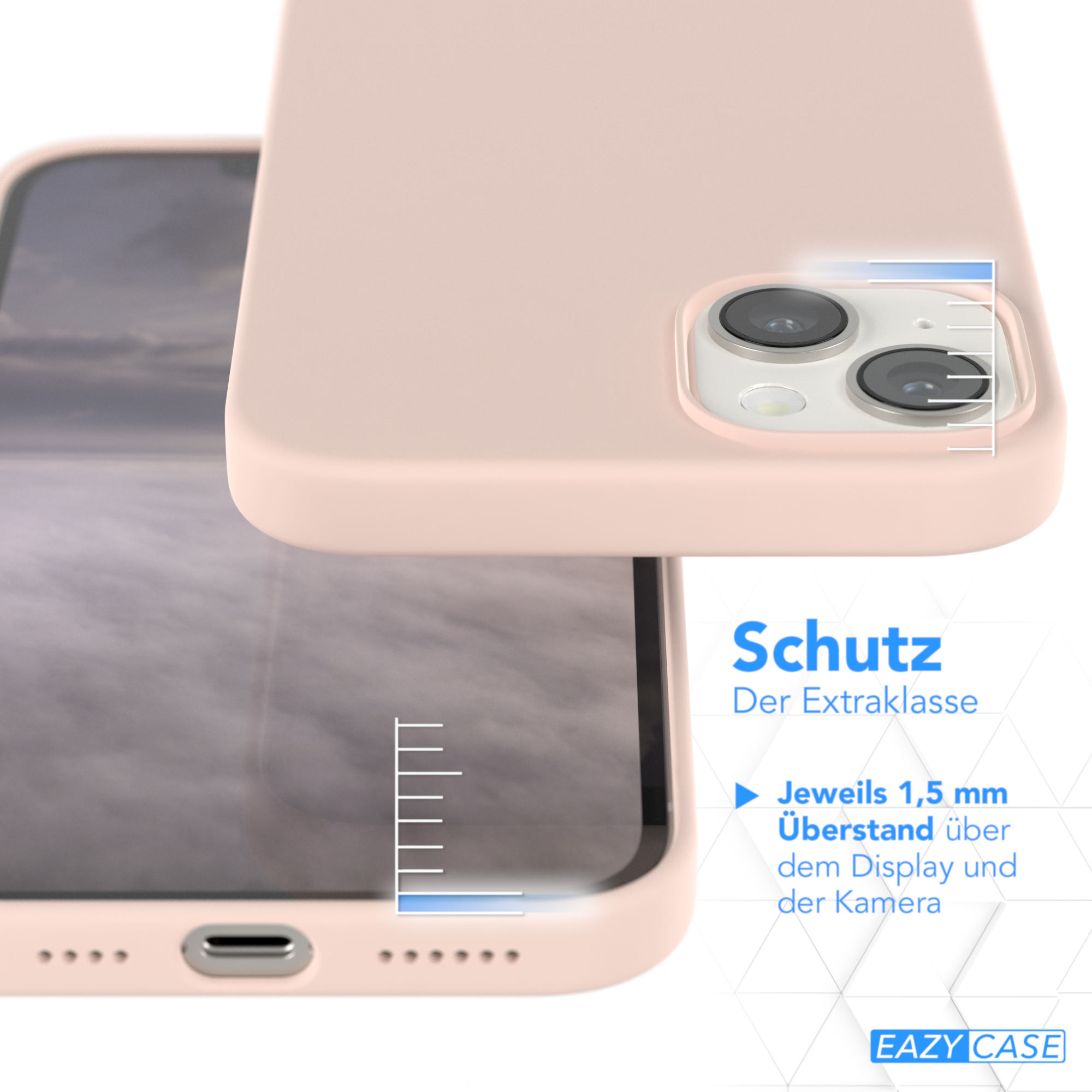 Nahaufnahme einer rosa Handyhülle mit einem Telefon darin und einem weißen Hintergrund.