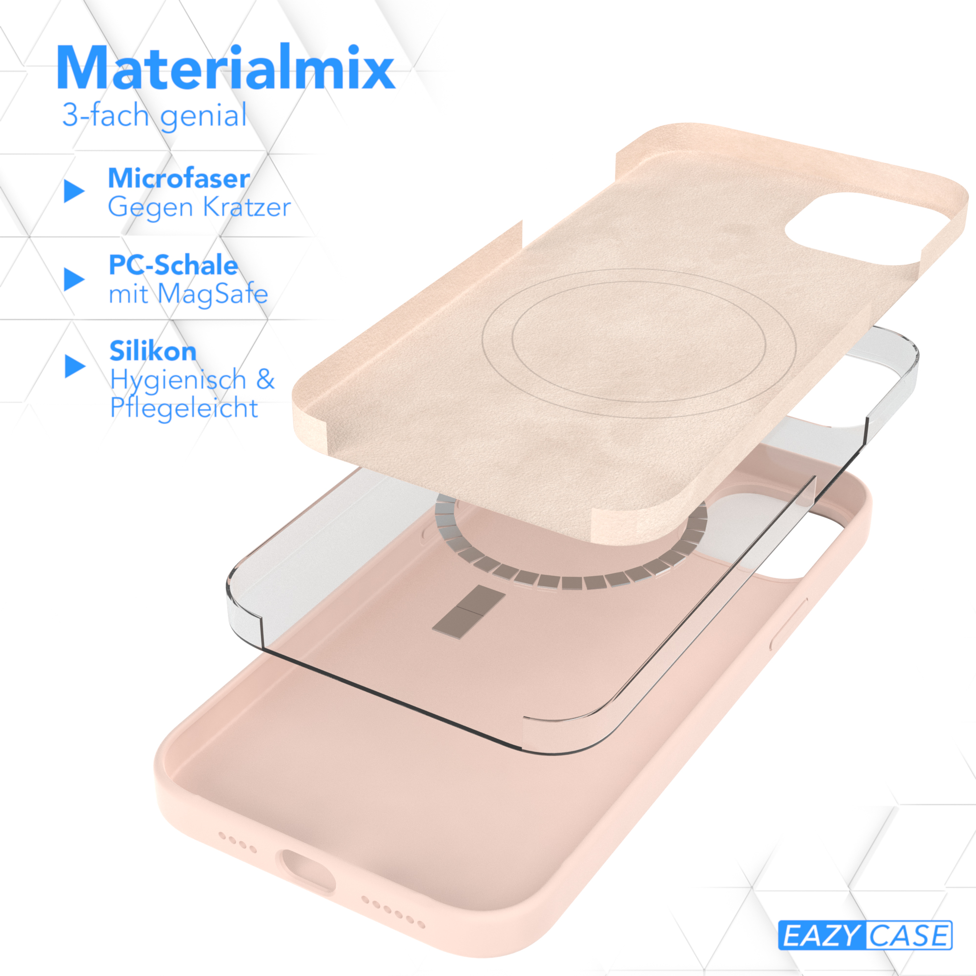 Handycase Backcover, Premium Plus, iPhone 14 Braun EAZY Silikon MagSafe, Apple, CASE Rosa mit