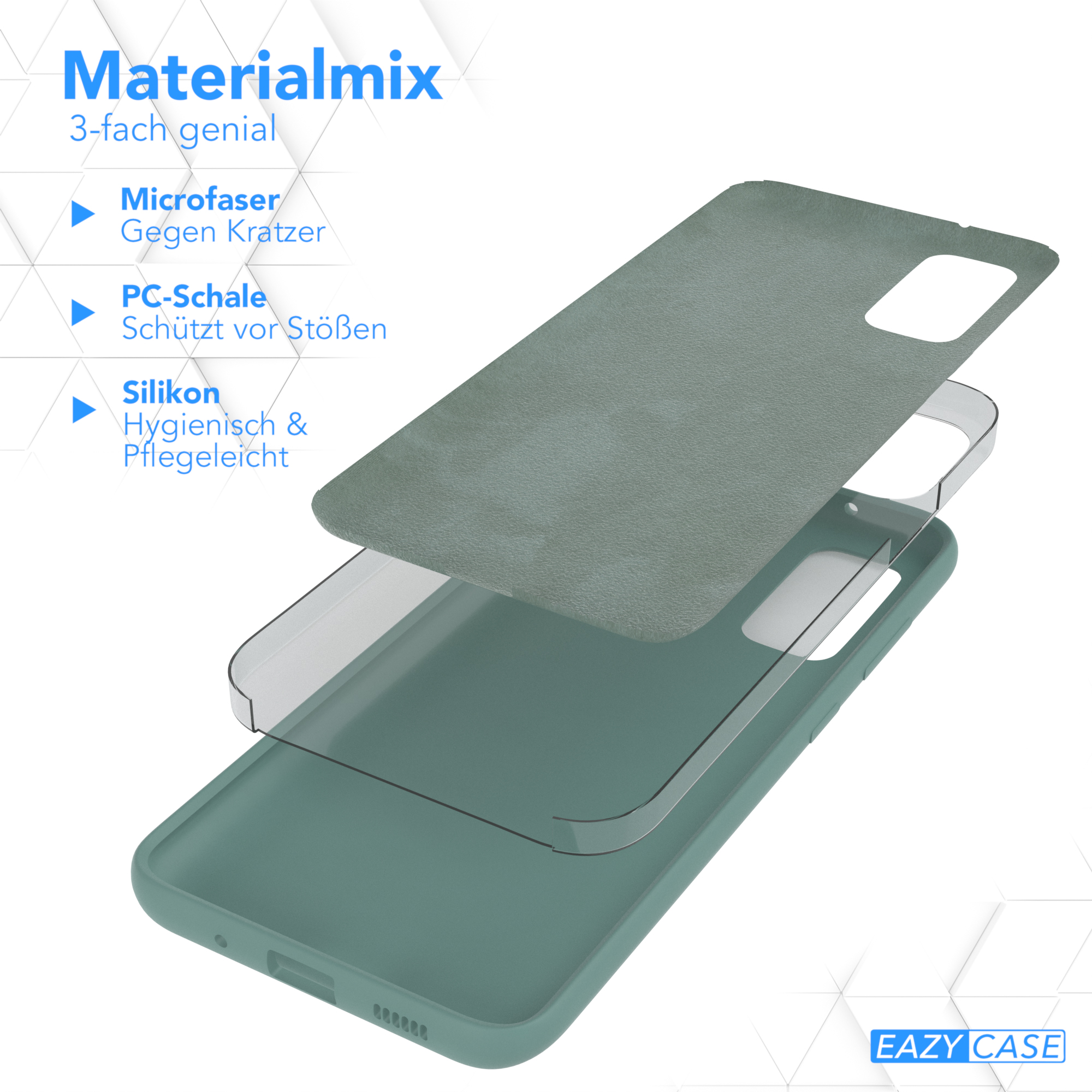 Handyhülle Schichten: Mikrofaser, PC-Schale und Silikon.