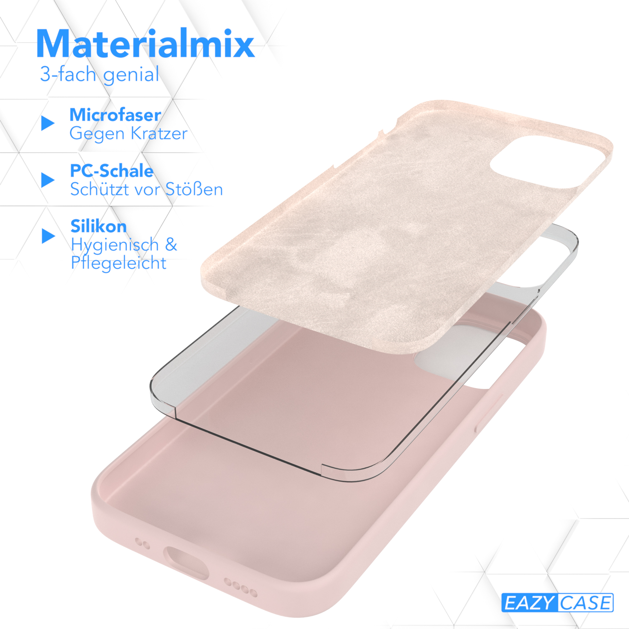 Geschichtete Handyhülle mit Mikrofaser, PC-Schale und Silikonmaterialien.