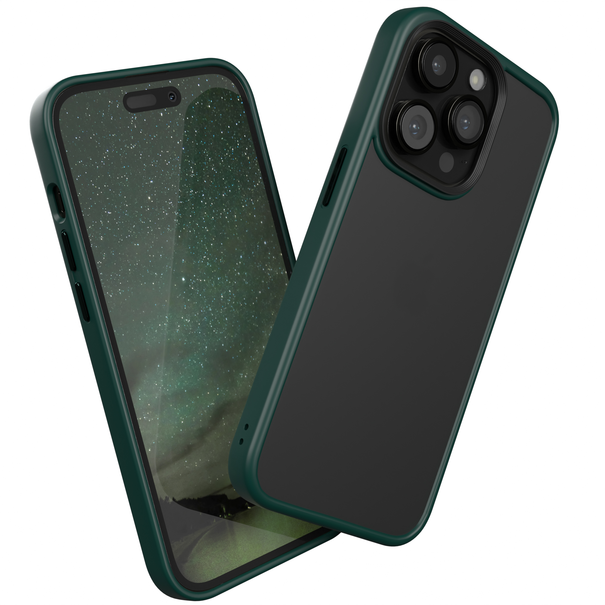 Grüne Handyhülle mit grünem Telefon. Hintergrund ist eine Weltraumansicht.