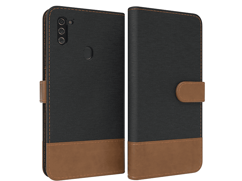 EAZY CASE Bookstyle Klapphülle Jeans mit Kartenfach, Bookcover, Samsung, Galaxy M11, Schwarz | Bookcover