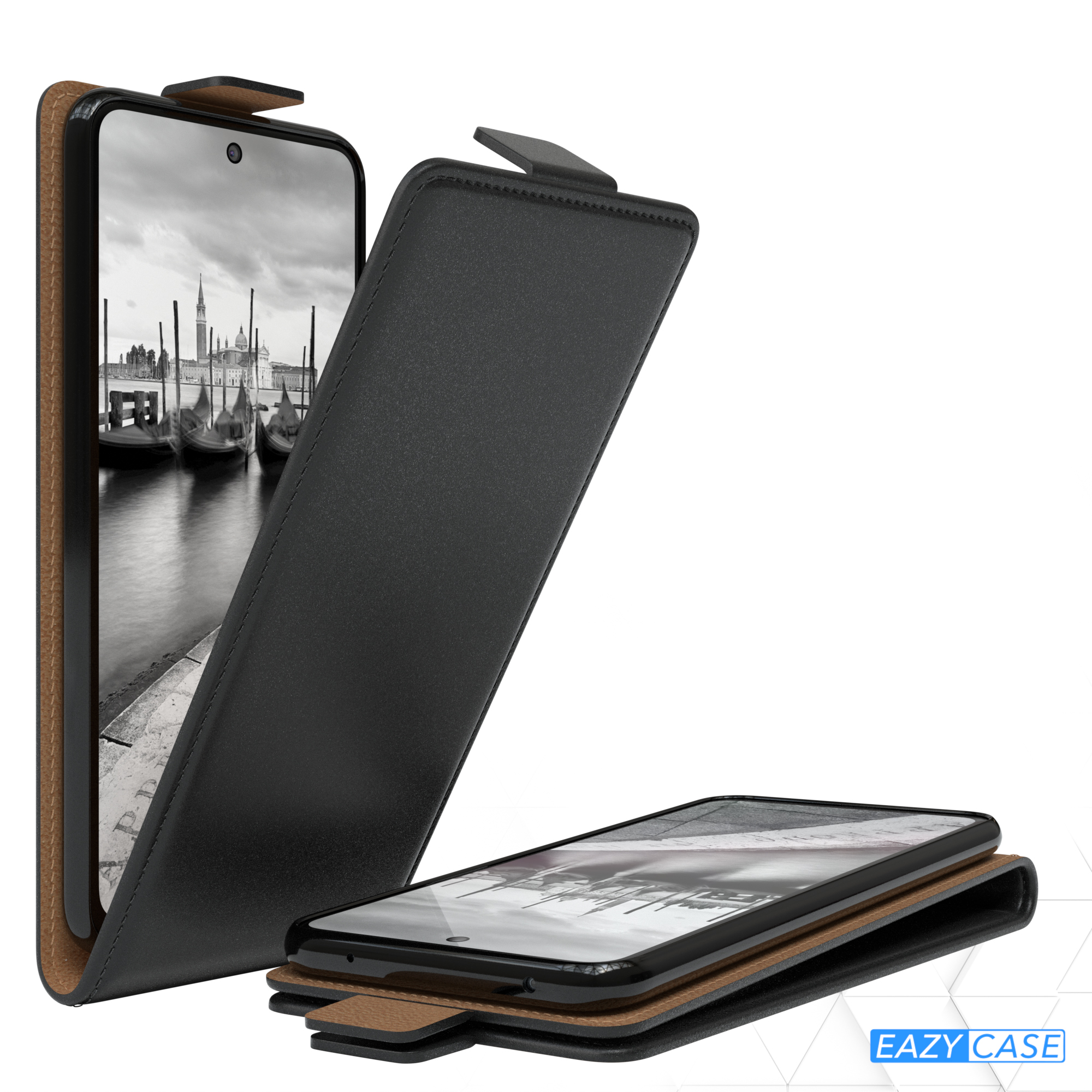 Schwarze Handyhülle mit Telefon, das eine Venedig-Szene zeigt.