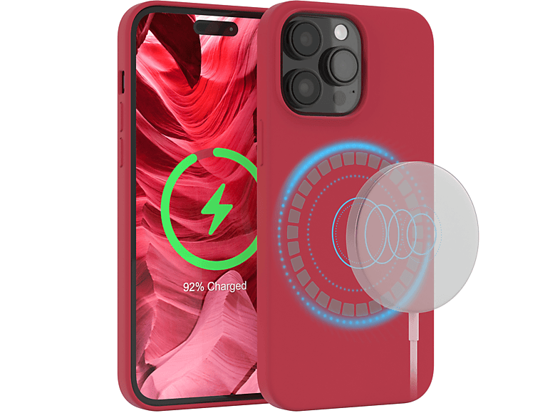 EAZY CASE Premium Silikon Handycase mit MagSafe, Backcover, Apple, iPhone 14 Pro Max, Rot / Beere
