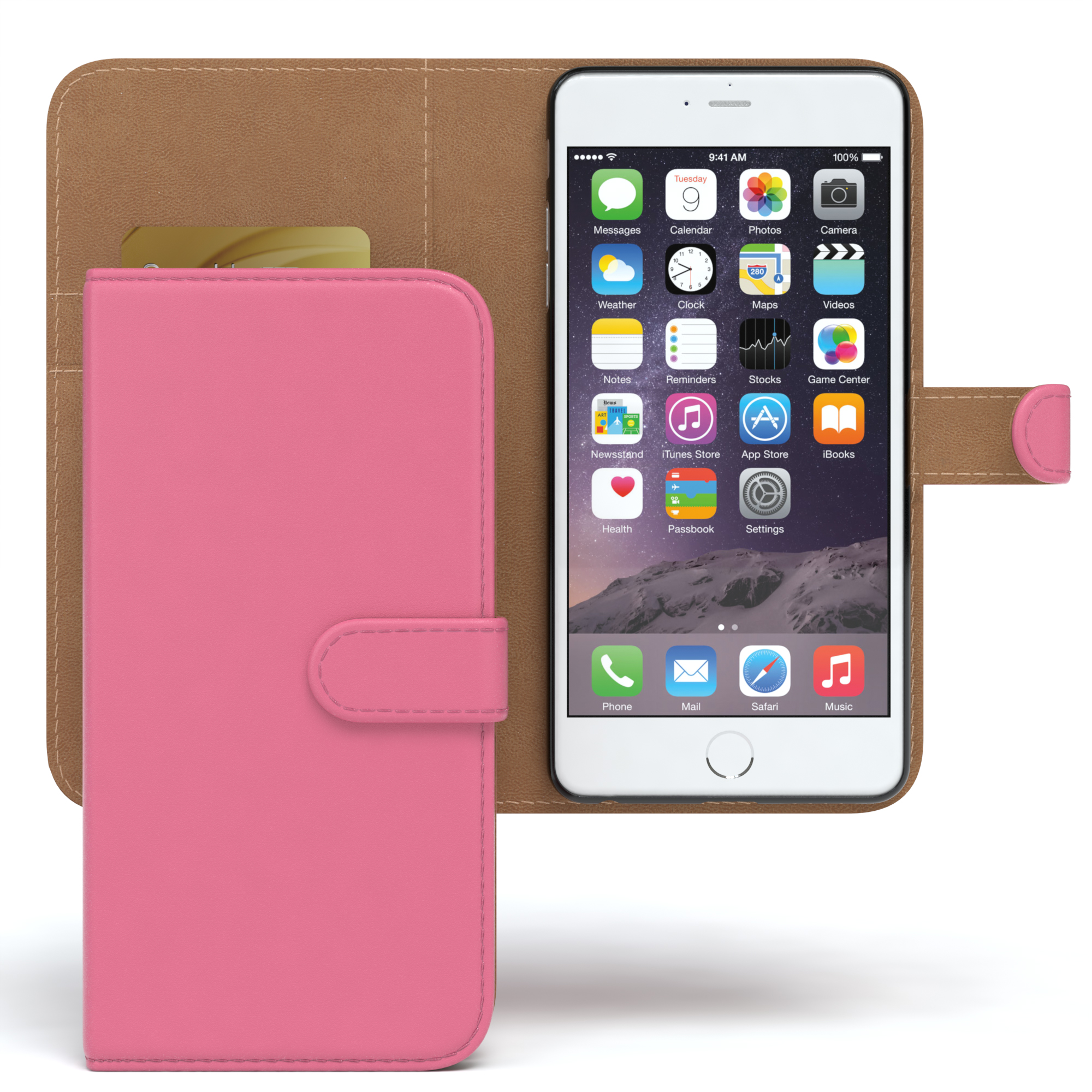 EAZY CASE iPhone 6 Plus mit Plus, Apple, / Bookcover, Klapphülle Pink Kartenfach, 6S Bookstyle