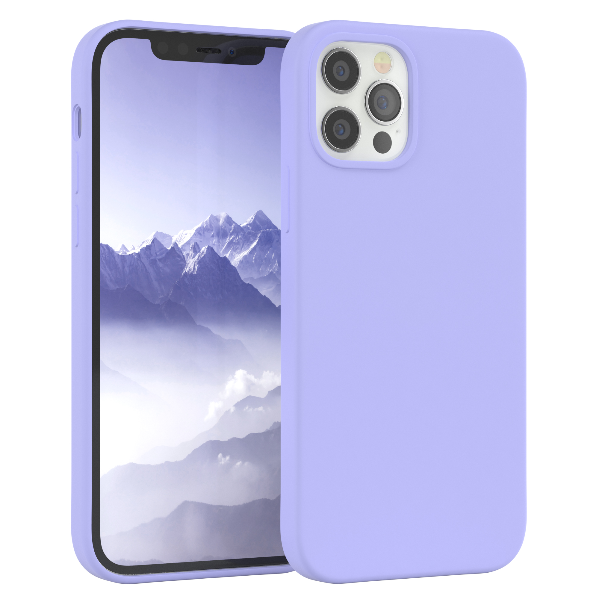 Lilafarbene Handyhülle und Telefon, nebeneinander.