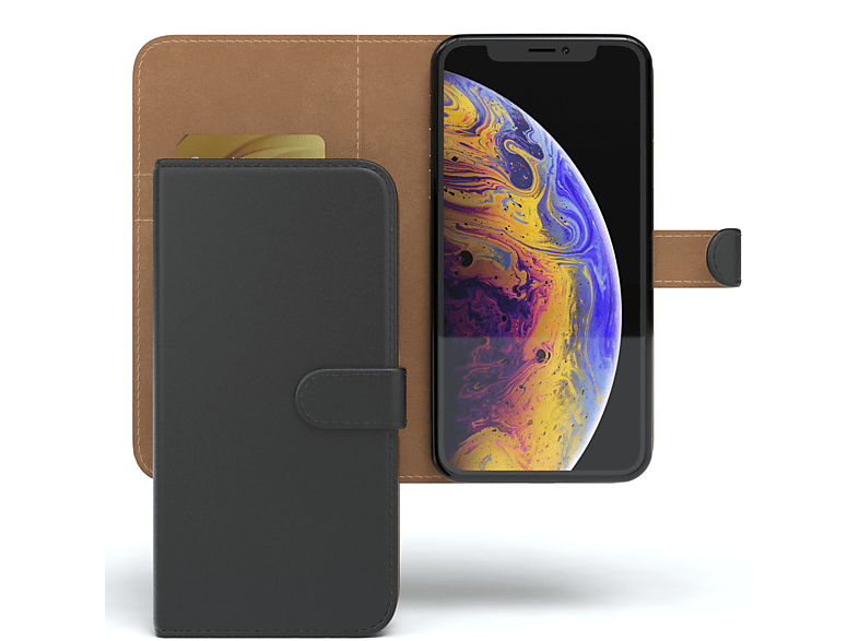 EAZY CASE Bookstyle Klapphülle XS, Kartenfach, Bookcover, mit iPhone X / Apple, Schwarz