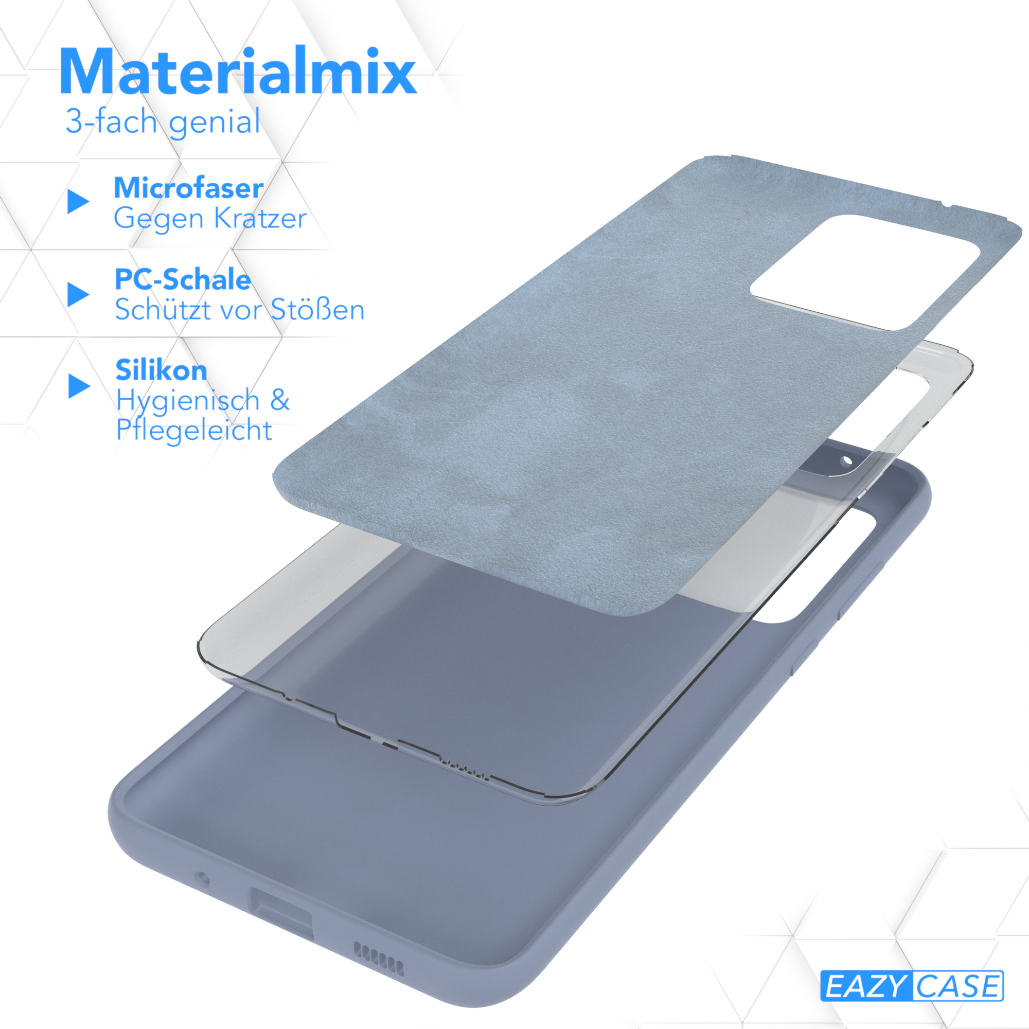 Zerlegte Handyhülle, die Materialschichten zeigt.