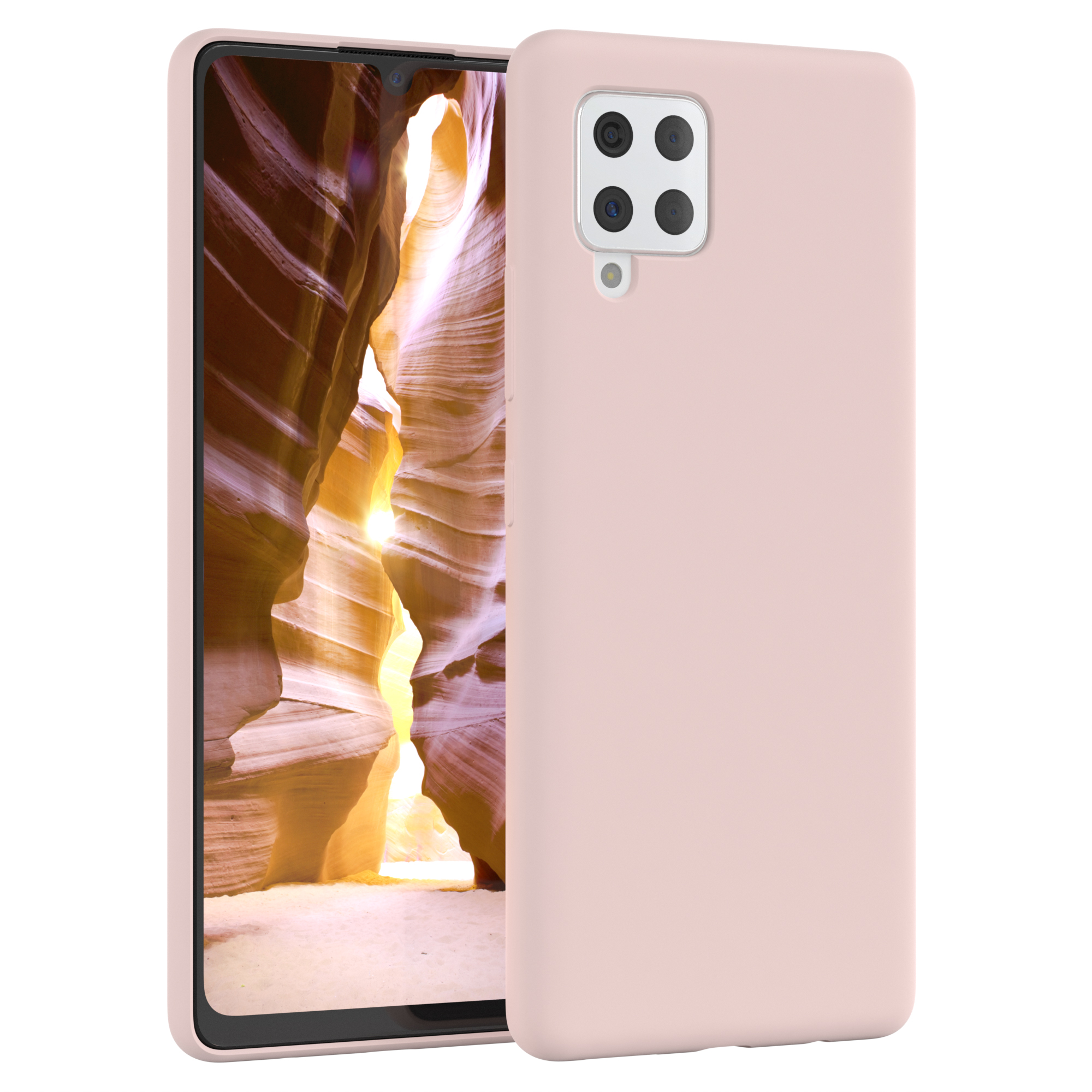 Rosa Handyhülle mit einem Telefon, das eine Schluchtszene zeigt.
