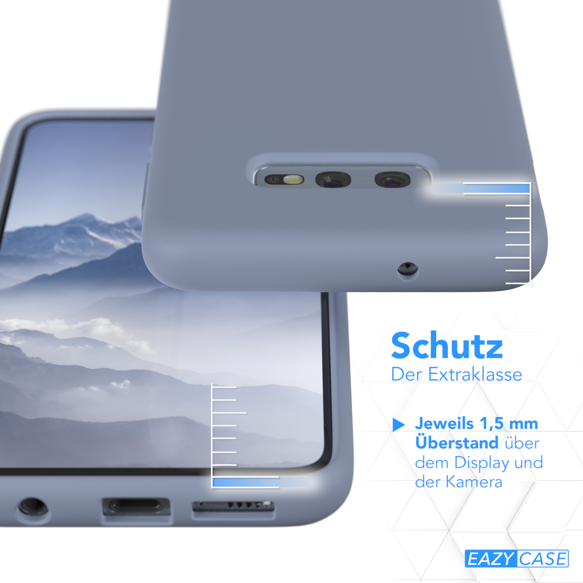 Eine Handyhülle mit dem Telefon darin wird auf einer weißen Oberfläche mit Text gezeigt.