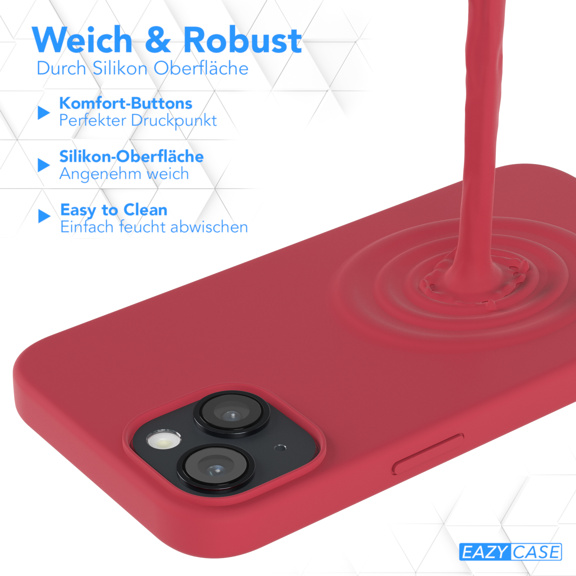 Rote Handyhülle mit rotem Flüssigkeitsspritzer, Eazy Case Logo.