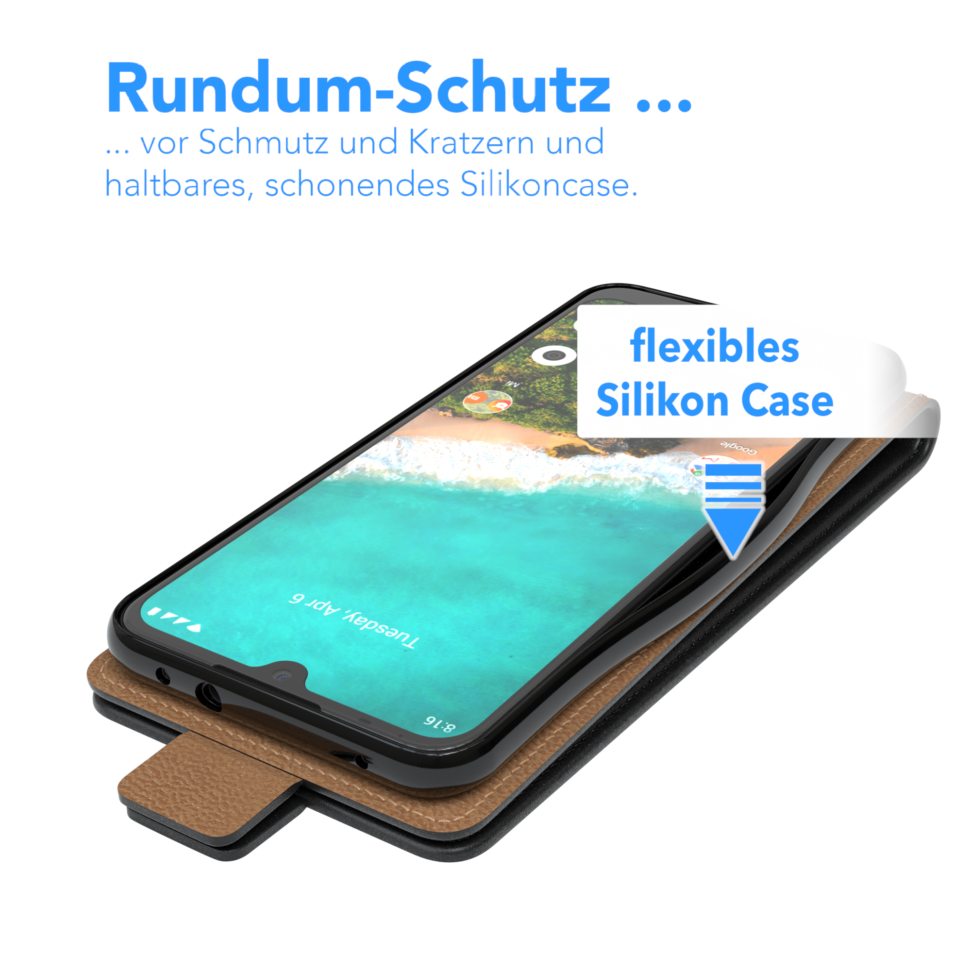 Handyhülle mit flexiblem Silikon-Case auf einem Telefon.