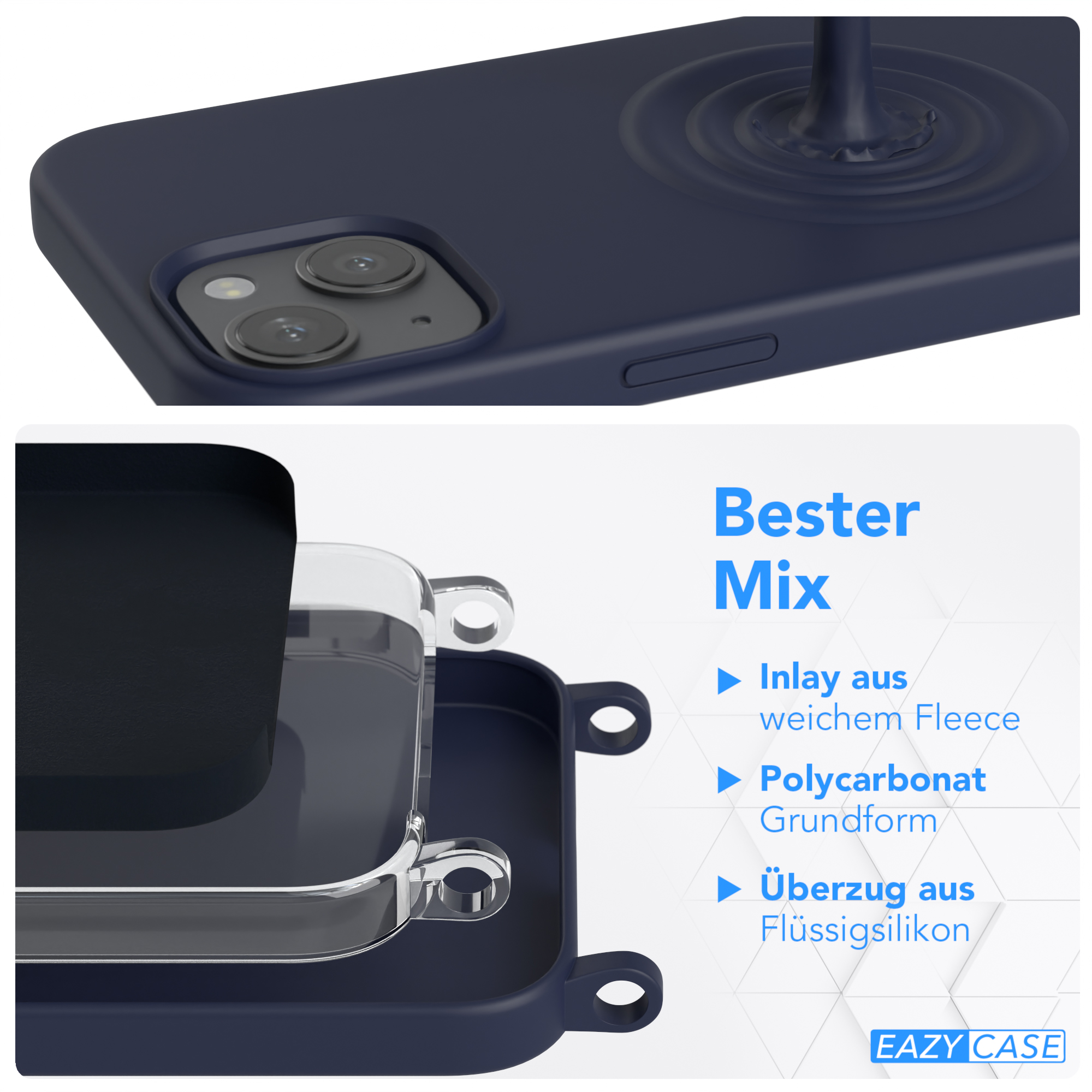 EAZY CASE Runde Handykette Full Apple, Dunkel iPhone Color, 13, Nachtblau / Umhängetasche, Blau