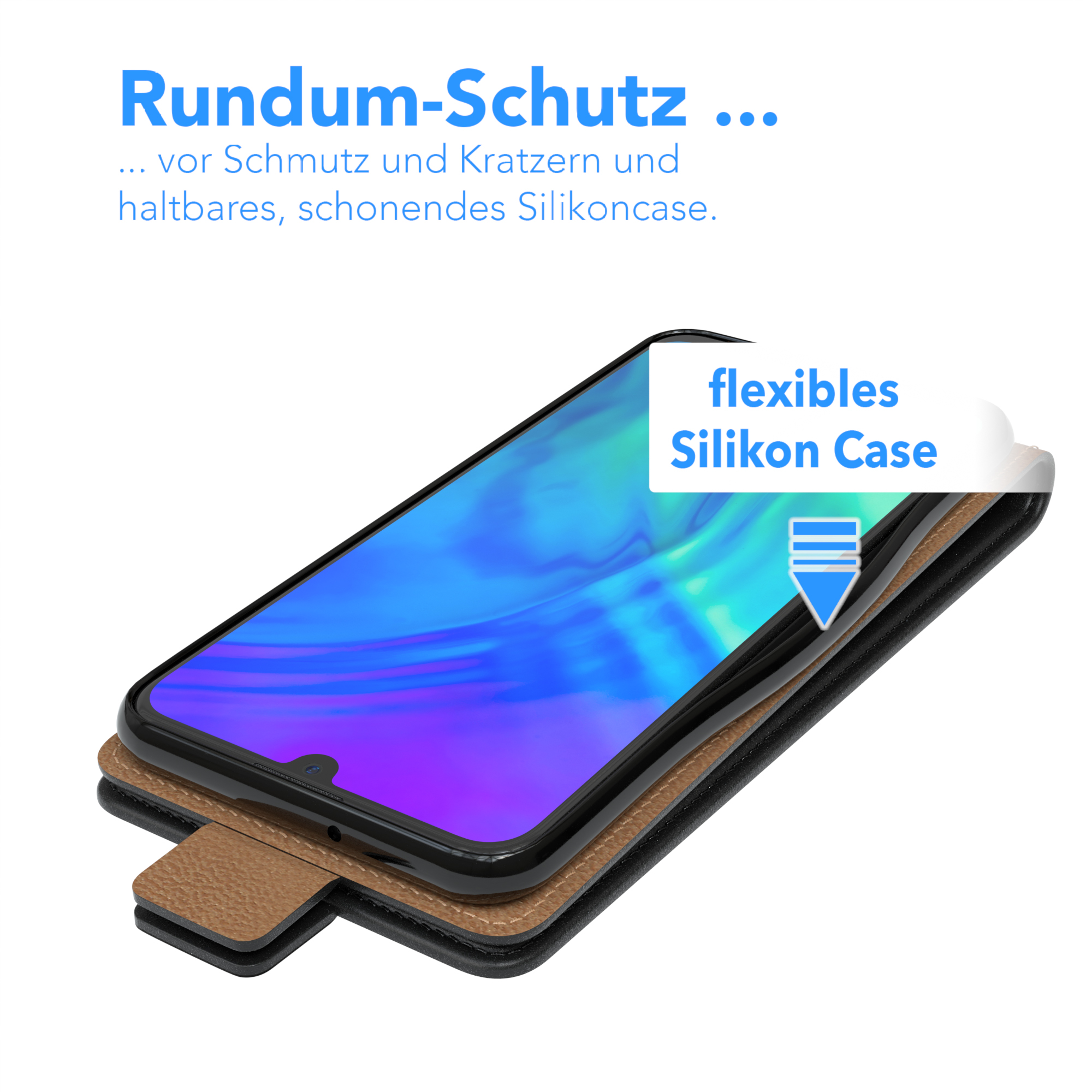 Eine Handyhülle mit einem schwarz-braunen Design auf weißem Hintergrund.