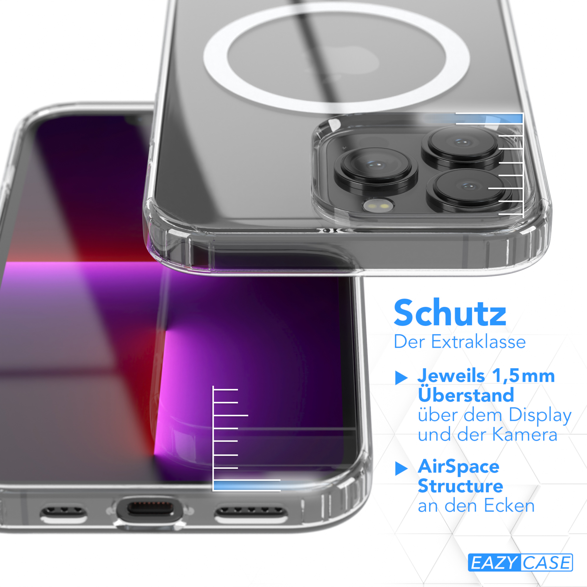 Transparente Handyhülle mit Telefon. Schützt Display und Kamera.