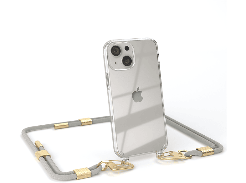 EAZY CASE Transparente Handyhülle mit Kordel Karabiner, Matt Beige Umhängetasche, runder + / Apple, Mini, Gold Taupe 13 iPhone