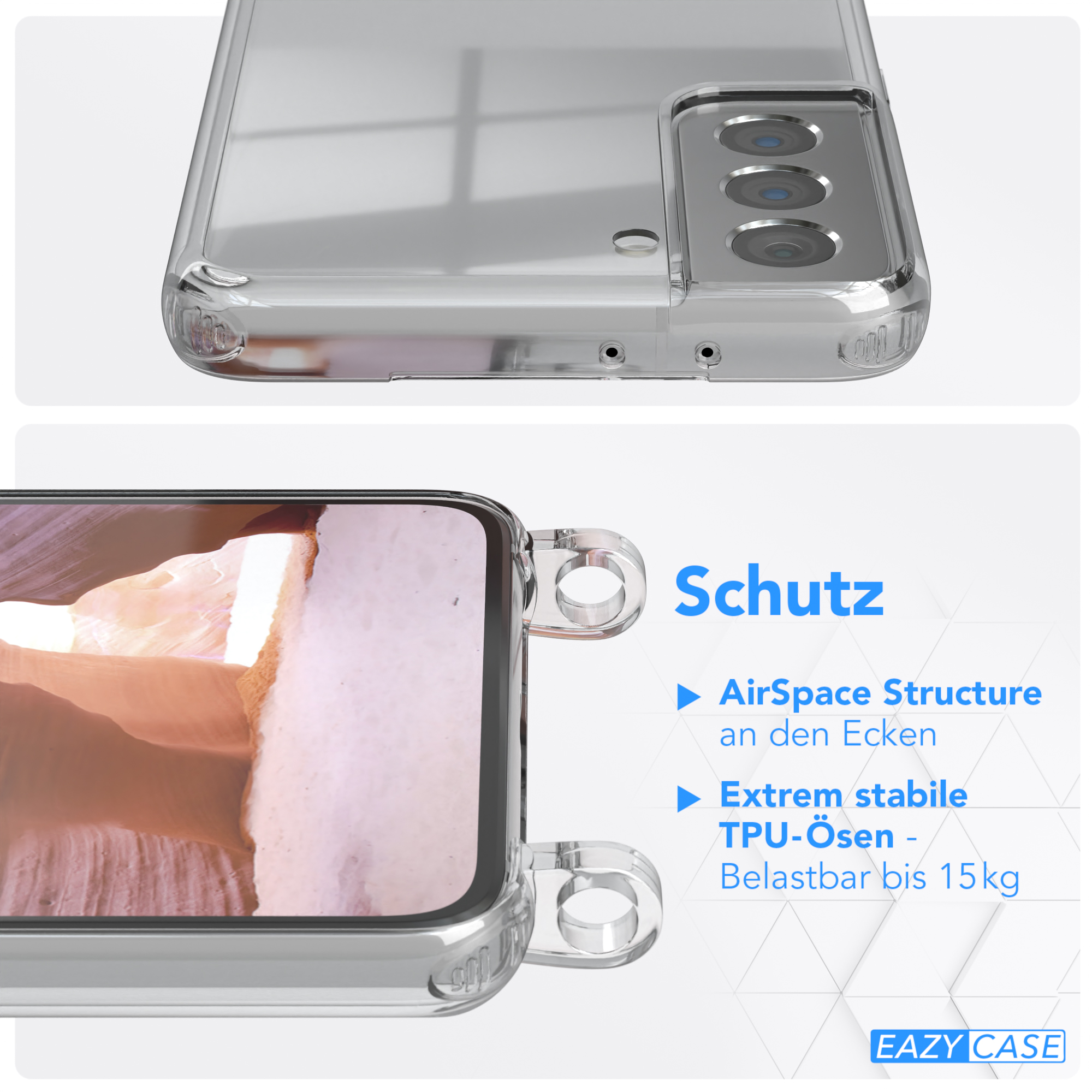 S21 Kordel Gold Galaxy runder Samsung, Transparente / Umhängetasche, + 5G, CASE Altrosa Handyhülle Karabiner, EAZY mit
