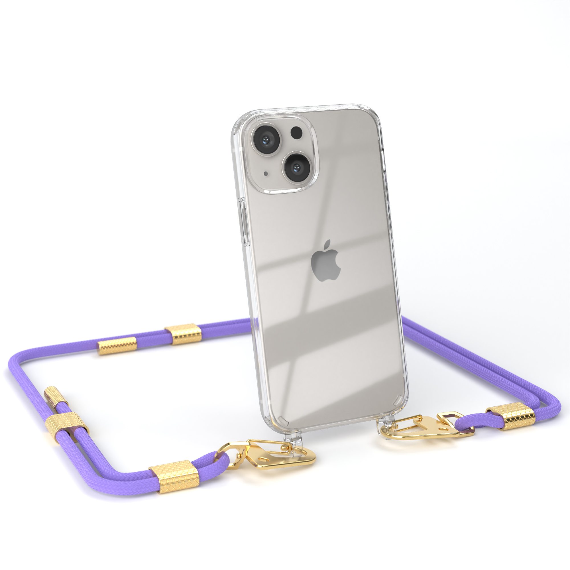 EAZY CASE Flieder / Gold Karabiner, 13 mit Mini, Kordel Apple, Lila runder Umhängetasche, + iPhone Transparente Handyhülle