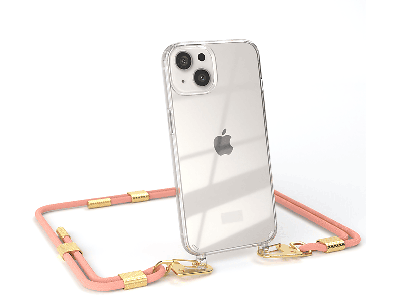 EAZY Gold Karabiner, Transparente Altrosa Apple, mit runder iPhone Umhängetasche, 13, Kordel Handyhülle CASE / +