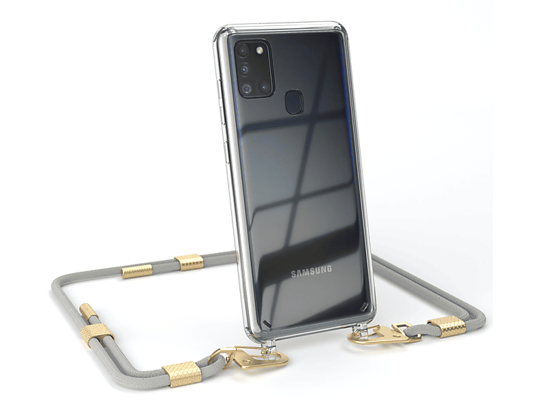 Umhängetasche, + Kordel Samsung, / CASE Galaxy Handyhülle runder Taupe Beige A21s, Gold EAZY mit Transparente Karabiner, Matt